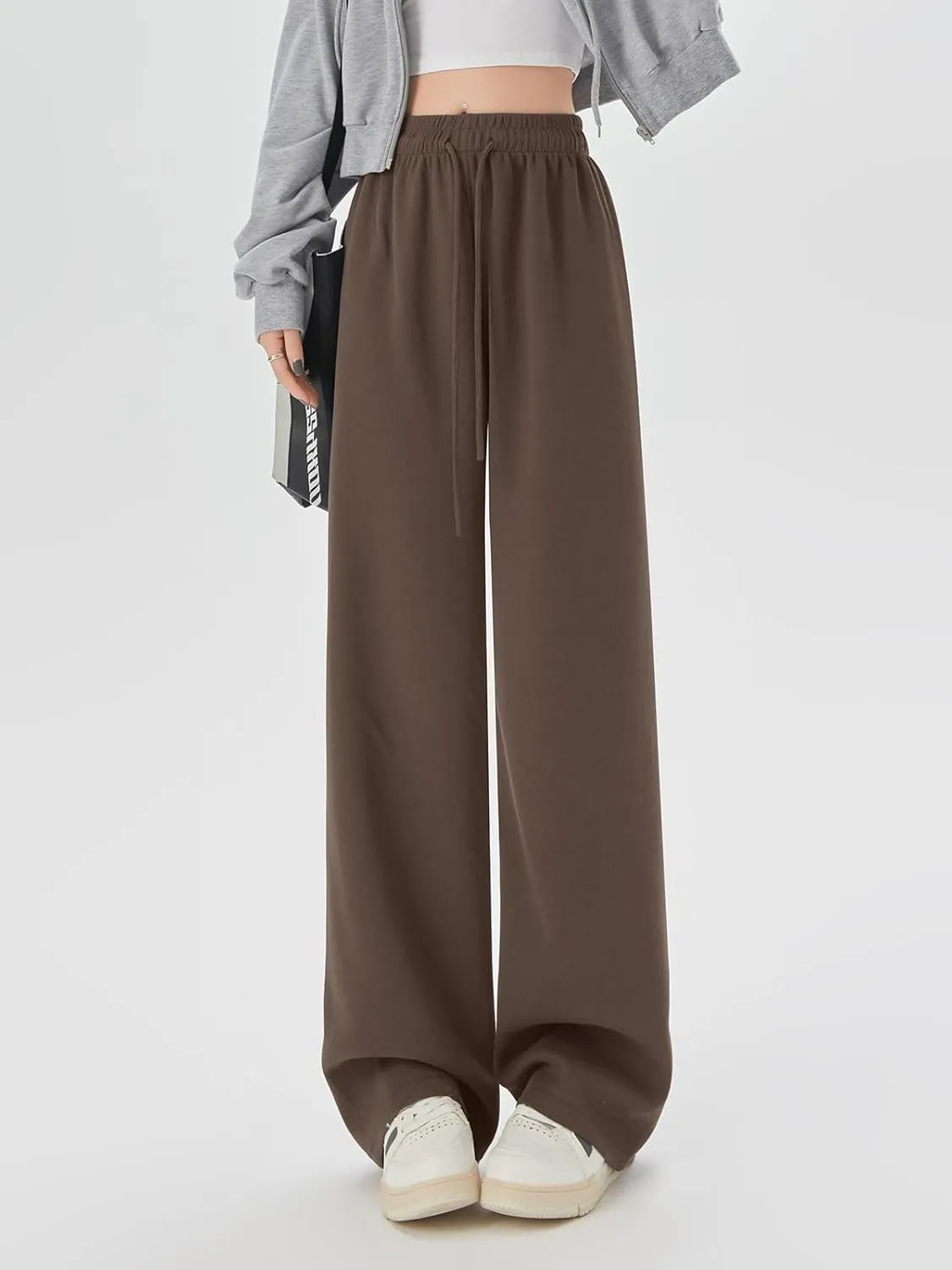 SHEKINI Wide Leg Sweat Pants for Women Baggy Sweatpants High Wasited Casual Drawstring Lounge Trousers with Pockets
