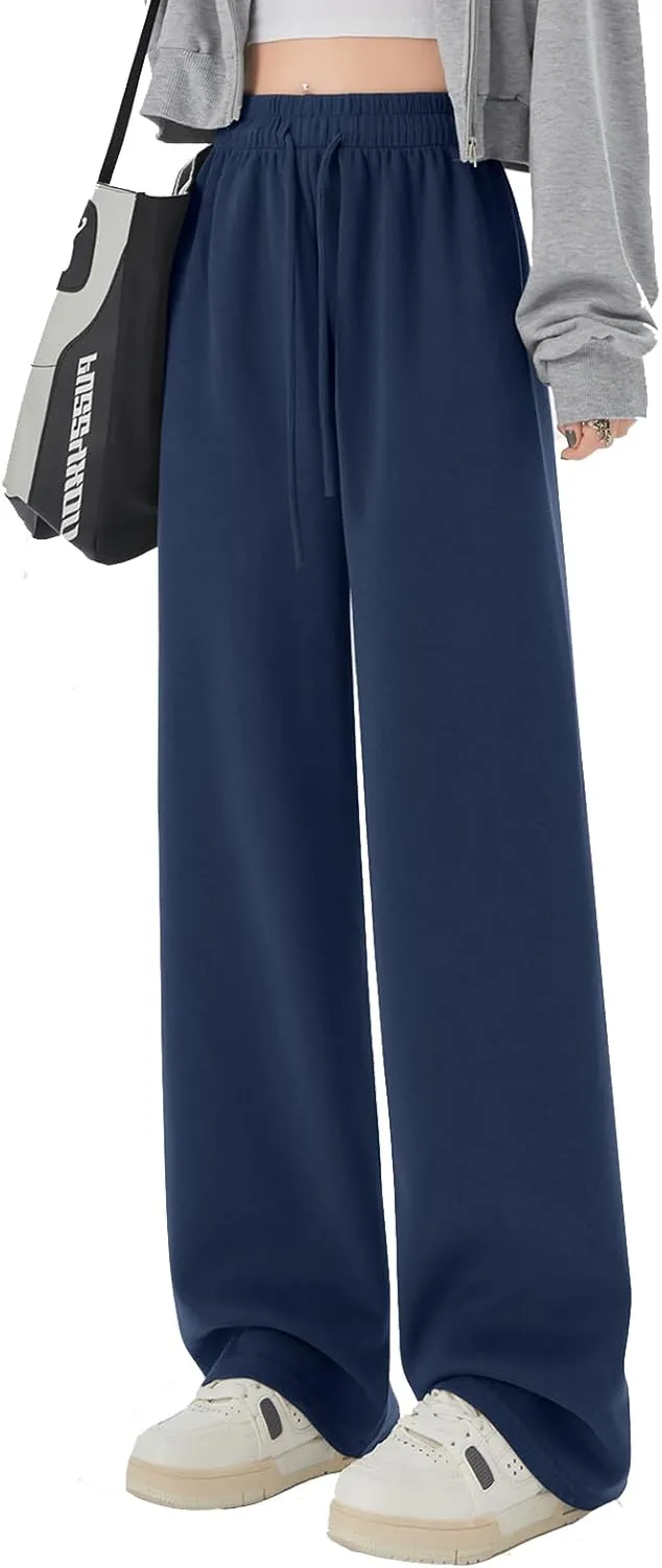 SHEKINI Wide Leg Sweat Pants for Women Baggy Sweatpants High Wasited Casual Drawstring Lounge Trousers with Pockets