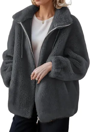 Sherpa Jackets for Women Fuzzy Fleece Zip Up Hoodie Oversized Winter Warm Teddy Coats Outdoor Outerwear