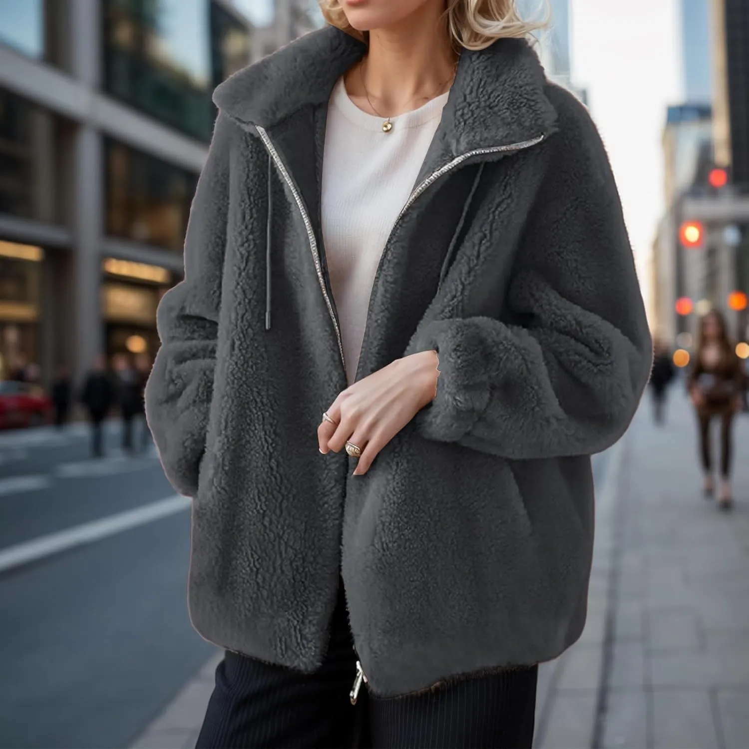 Sherpa Jackets for Women Fuzzy Fleece Zip Up Hoodie Oversized Winter Warm Teddy Coats Outdoor Outerwear