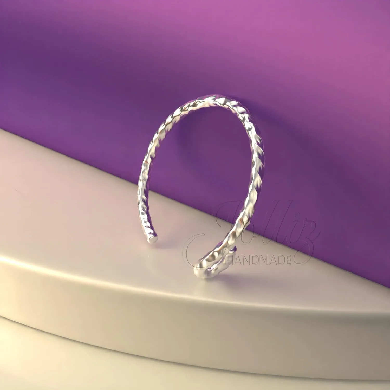 Silver Fake Nose Ring 20 Gauge Clip-On Hammered 925 Sterling Silver Nostril Cuff Handmade Glistening Non-Piercing Hoop
