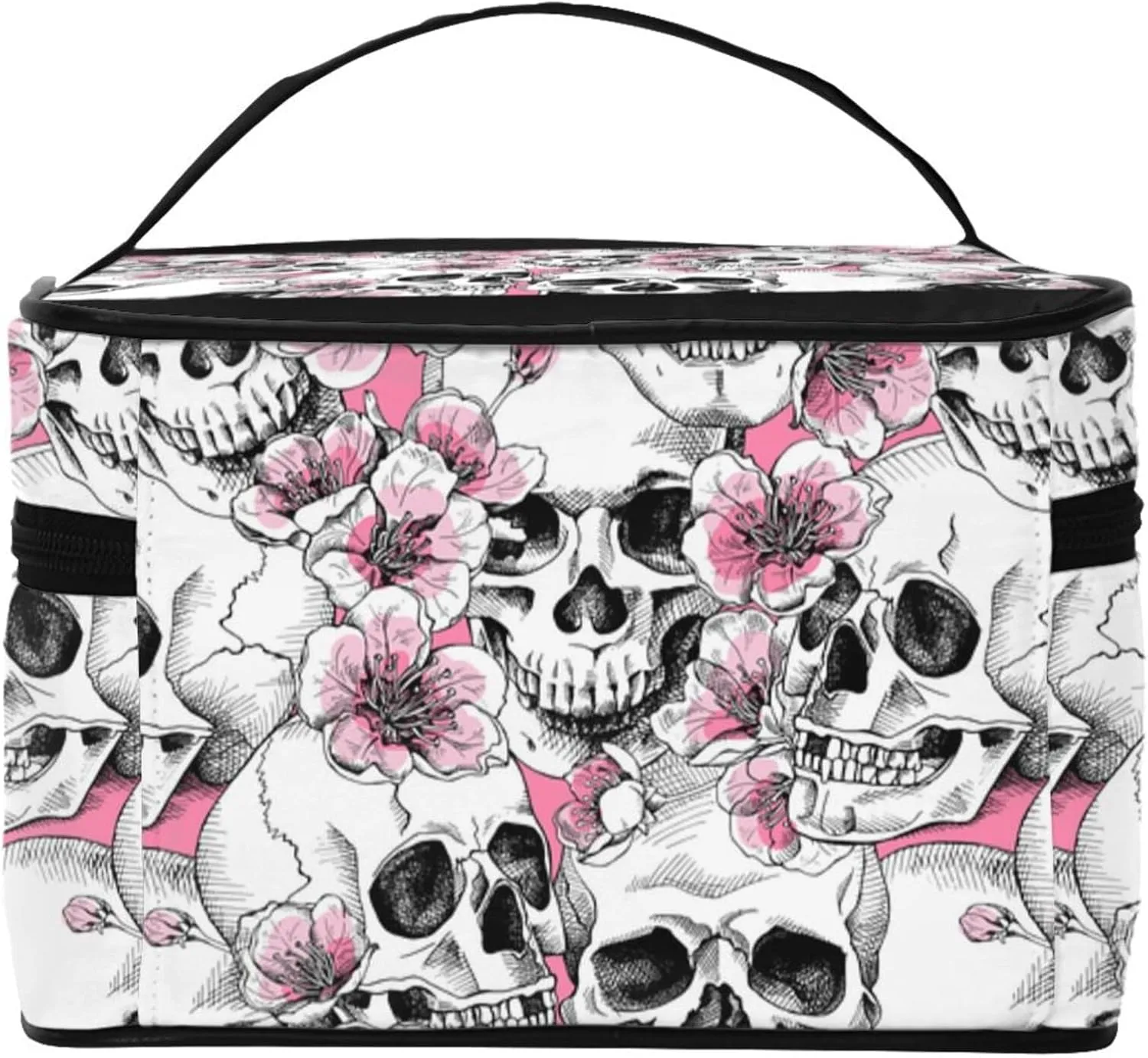 Skull Travel Makeup Bag For Women Large Cosmetic Bags Portable Makeup Organizer Bag Vacation Toiletry Bag Girls Makeup Storage Case