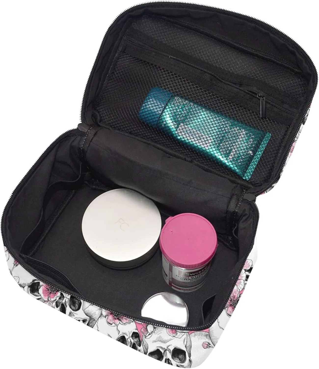 Skull Travel Makeup Bag For Women Large Cosmetic Bags Portable Makeup Organizer Bag Vacation Toiletry Bag Girls Makeup Storage Case
