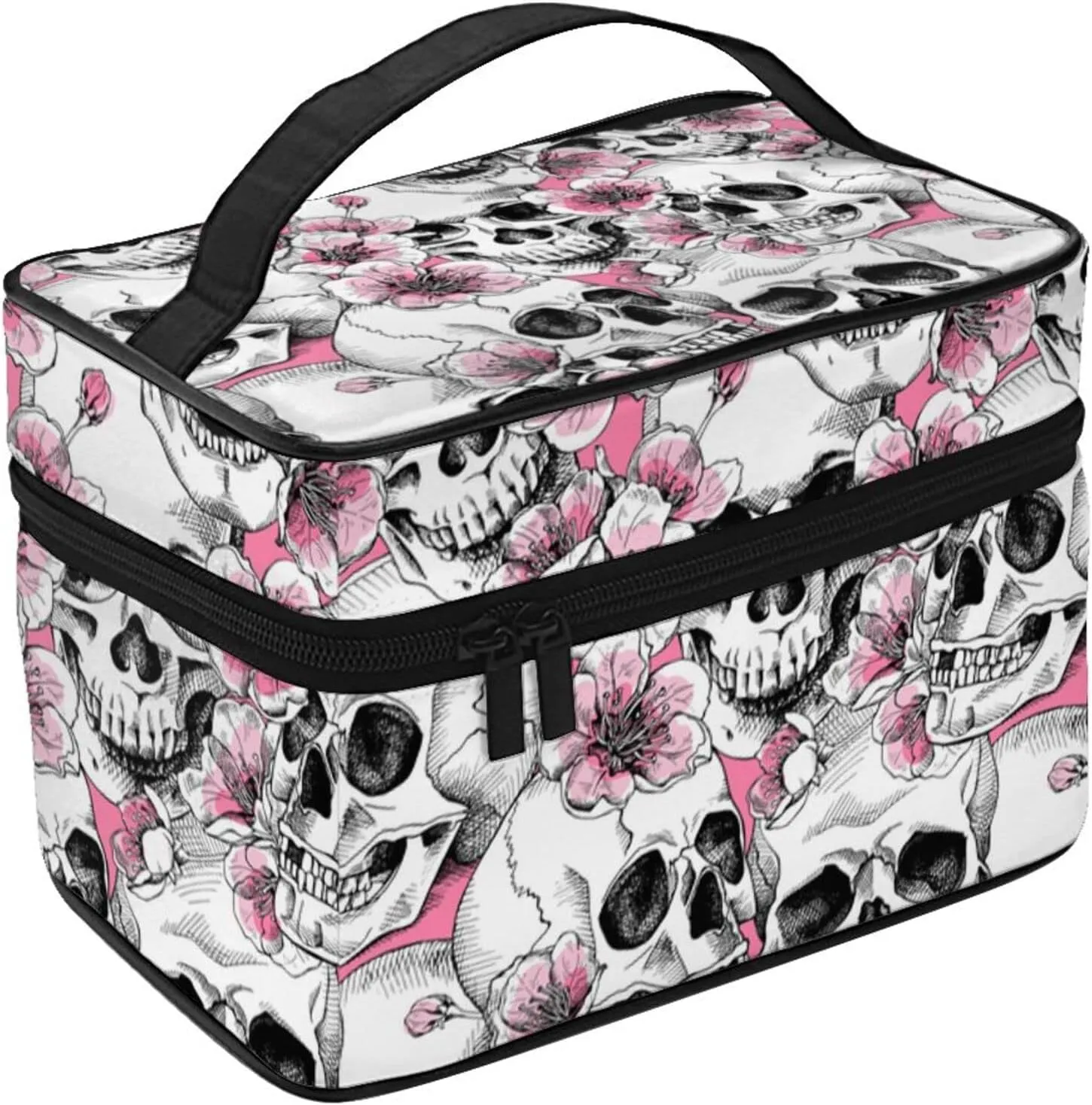 Skull Travel Makeup Bag For Women Large Cosmetic Bags Portable Makeup Organizer Bag Vacation Toiletry Bag Girls Makeup Storage Case