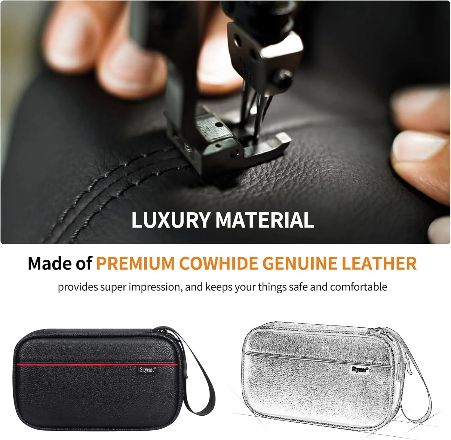 Skycase Electronic Organizer, [Cowhide Genuine Leather] Cable Organizer Travel Case,All-in-One Electronics Accessories Cases for Cables, Chargers, USB,Earphones, Hard Drives, Power Banks,Black