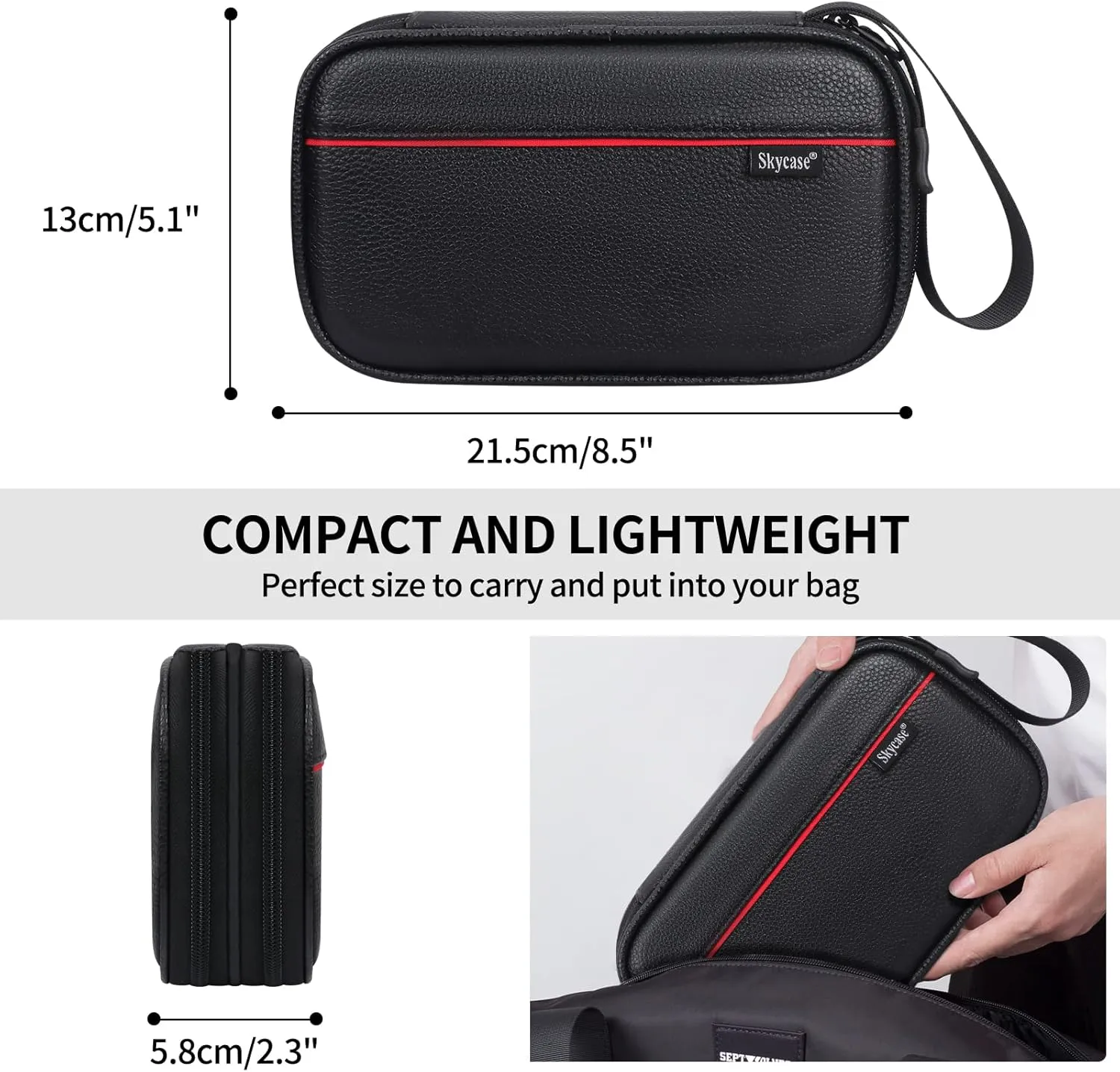 Skycase Electronic Organizer, [Cowhide Genuine Leather] Cable Organizer Travel Case,All-in-One Electronics Accessories Cases for Cables, Chargers, USB,Earphones, Hard Drives, Power Banks,Black