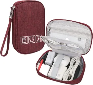 Skycase Electronic Organizer, Small Cable Organizer Travel Case,All-in-One Electronics Accessories Cases for Cables, Chargers, USB,Earphones, Portable Hard Drives, Power Banks,Wine Red