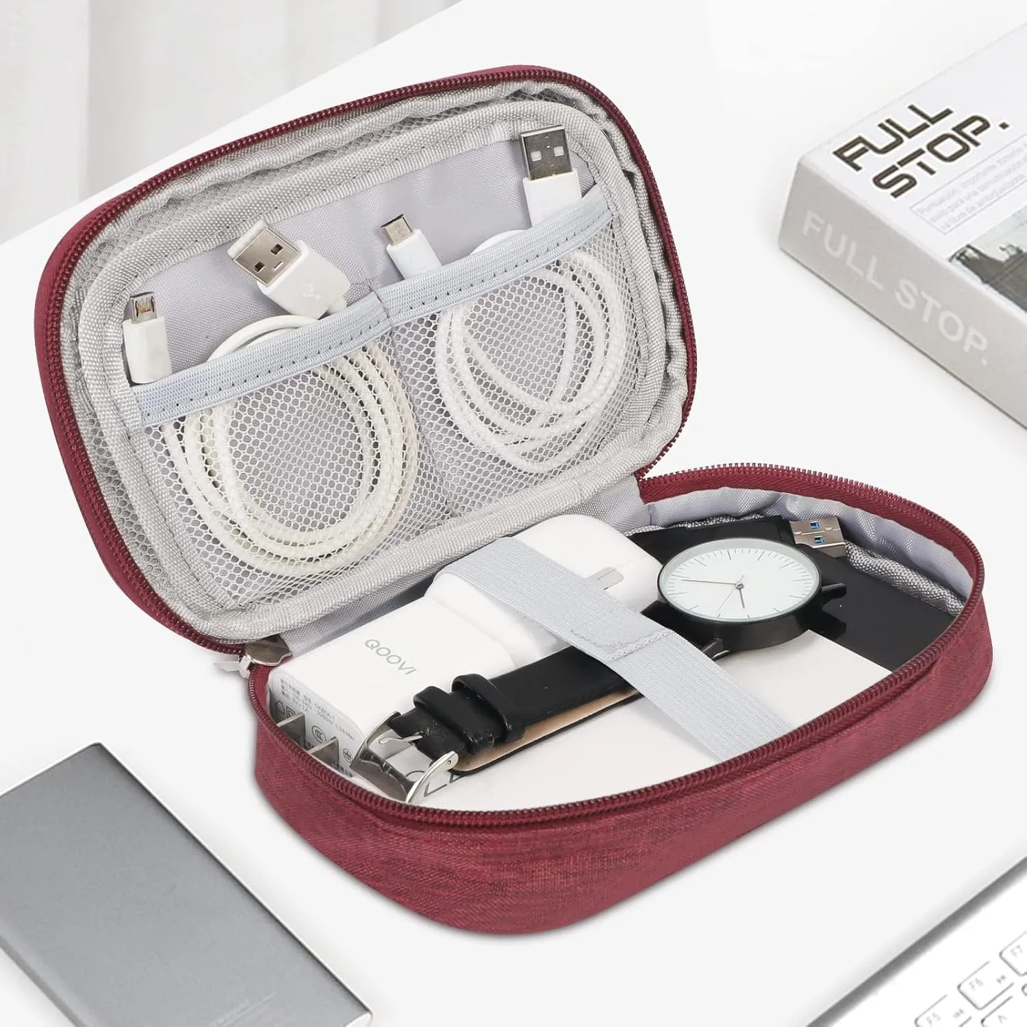 Skycase Electronic Organizer, Small Cable Organizer Travel Case,All-in-One Electronics Accessories Cases for Cables, Chargers, USB,Earphones, Portable Hard Drives, Power Banks,Wine Red