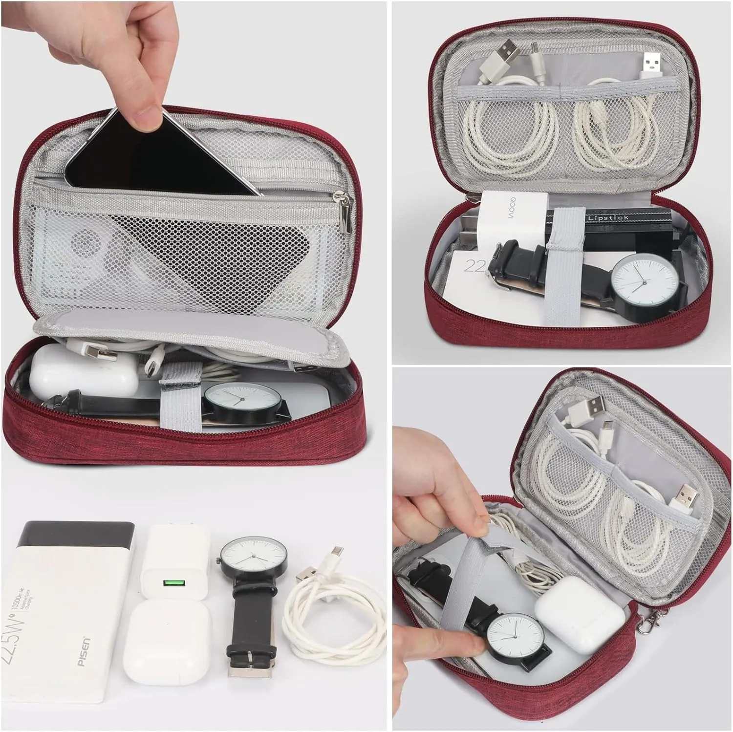 Skycase Electronic Organizer, Small Cable Organizer Travel Case,All-in-One Electronics Accessories Cases for Cables, Chargers, USB,Earphones, Portable Hard Drives, Power Banks,Wine Red