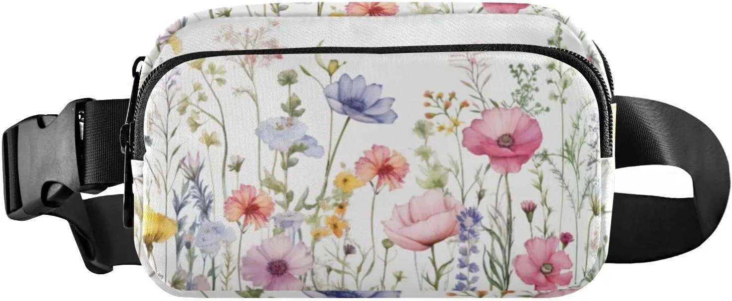 Small Travel Fanny Pack with Adjustable Strap Unisex Wild Flowers Waist Pack for Running, Hiking