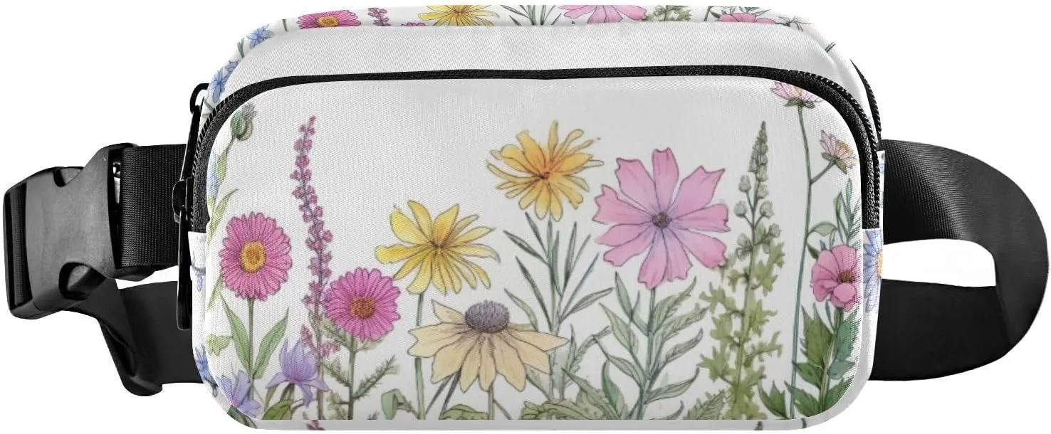 Small Travel Fanny Pack with Adjustable Strap Unisex Wild Flowers Waist Pack for Running, Hiking
