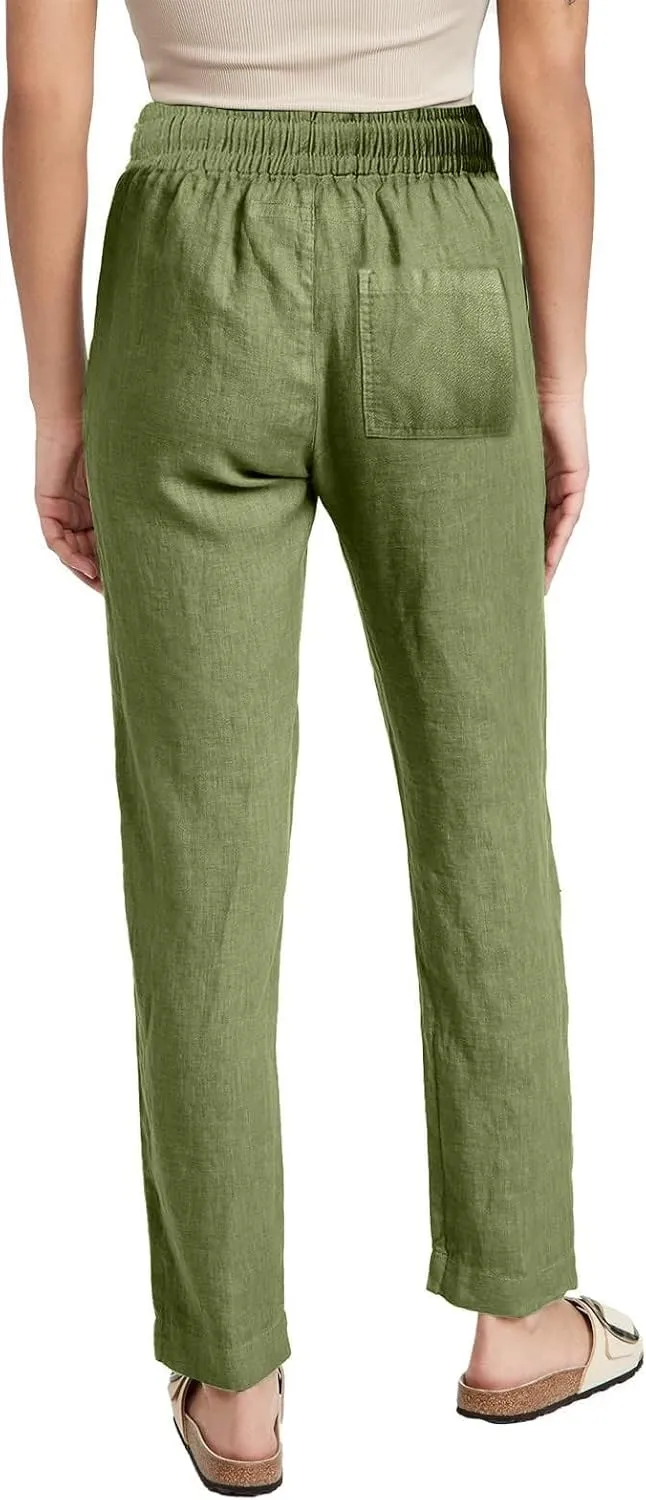 Straight Leg Linen Pants Women Summer Boho Pants Lightweight Loose Cotton Pants High Waisted Lounge Pants Trousers