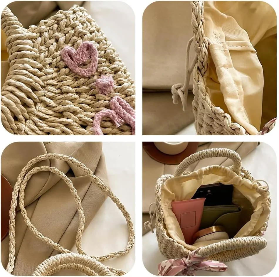 Straw Beach Bag Small Women Crossbody Shoulder Bag Woven Handbag Top Handle Satchel Purse