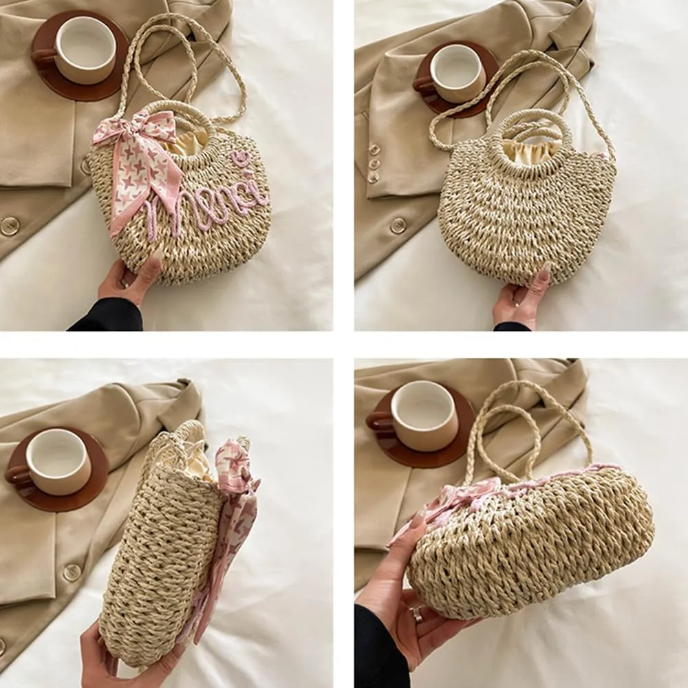 Straw Beach Bag Small Women Crossbody Shoulder Bag Woven Handbag Top Handle Satchel Purse