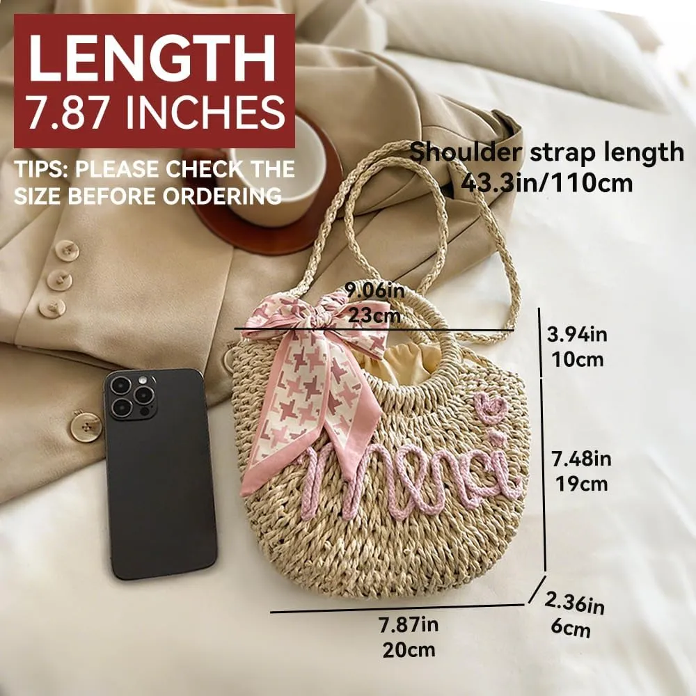 Straw Beach Bag Small Women Crossbody Shoulder Bag Woven Handbag Top Handle Satchel Purse