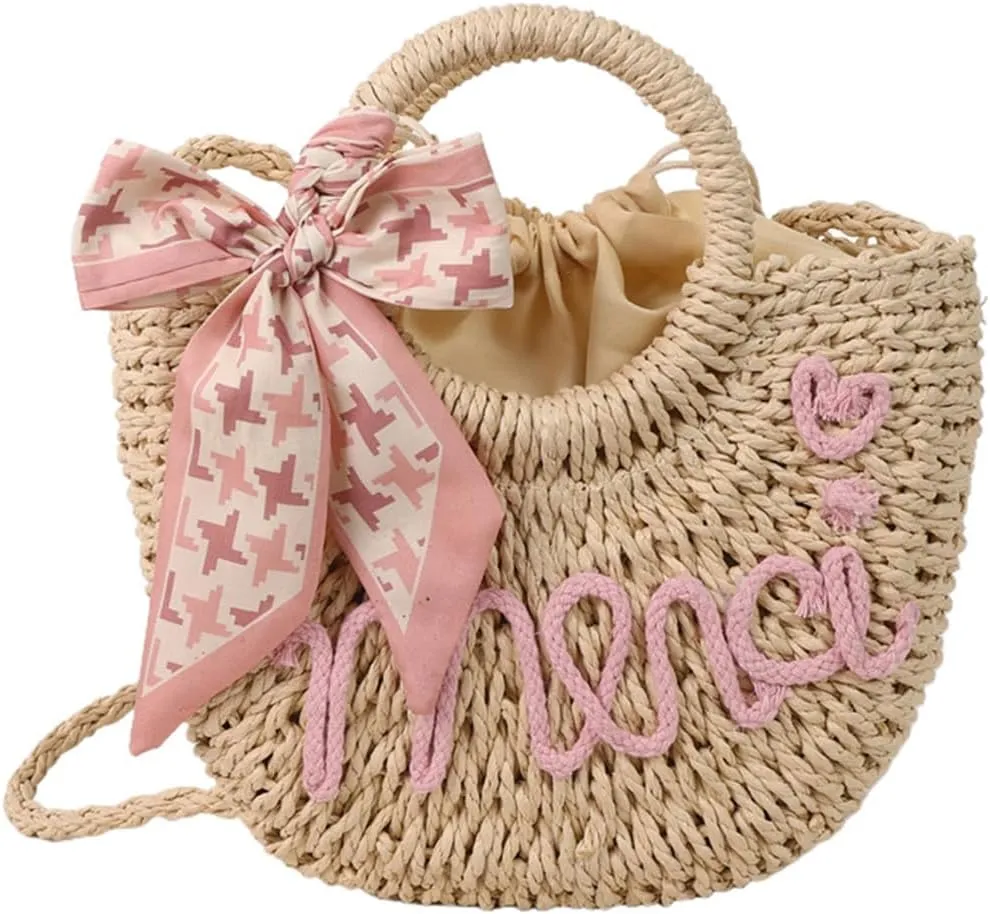 Straw Beach Bag Small Women Crossbody Shoulder Bag Woven Handbag Top Handle Satchel Purse