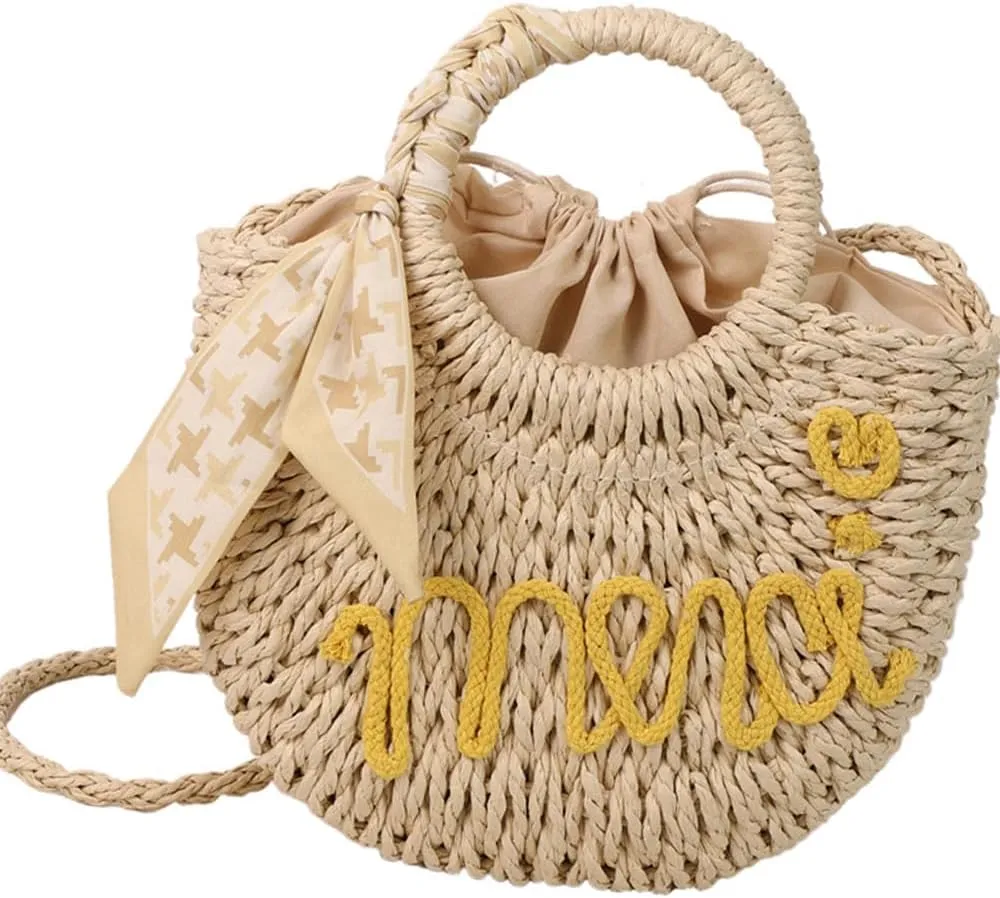 Straw Beach Bag Small Women Crossbody Shoulder Bag Woven Handbag Top Handle Satchel Purse