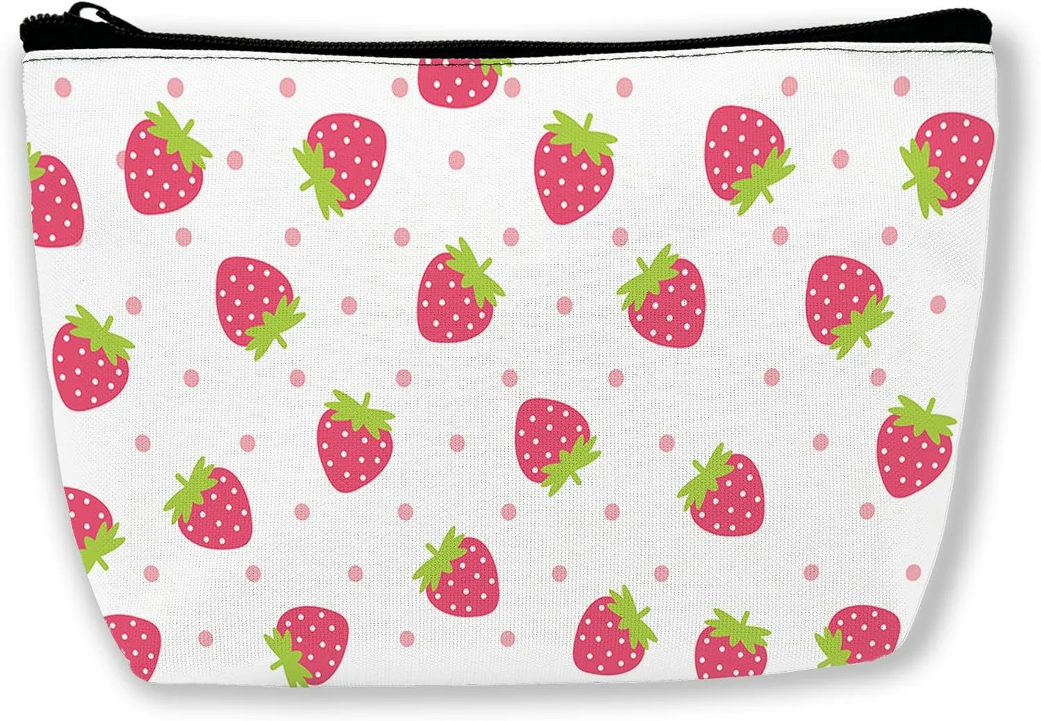 Strawberry with Pink Polka Dot Cosmetic Bags Makeup Bags Toiletry Bag Large Capacity Organizer Pouch with Zipper Travel Accessories for Women Girls