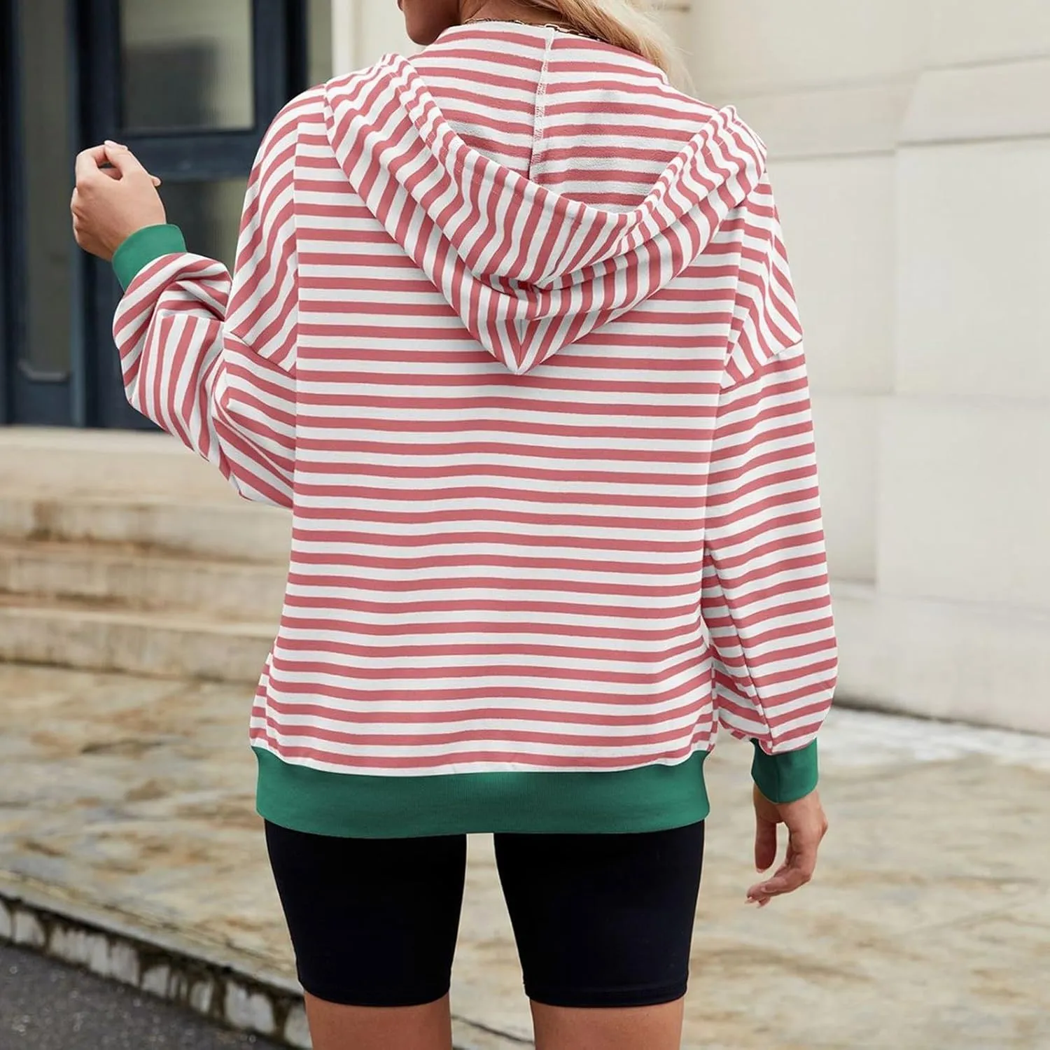 Striped Hoodie for Women Y2k Oversized Zip Up Jackets with Pockets Casual Comfy Drawstring Hooded Sweatshirt Outfits