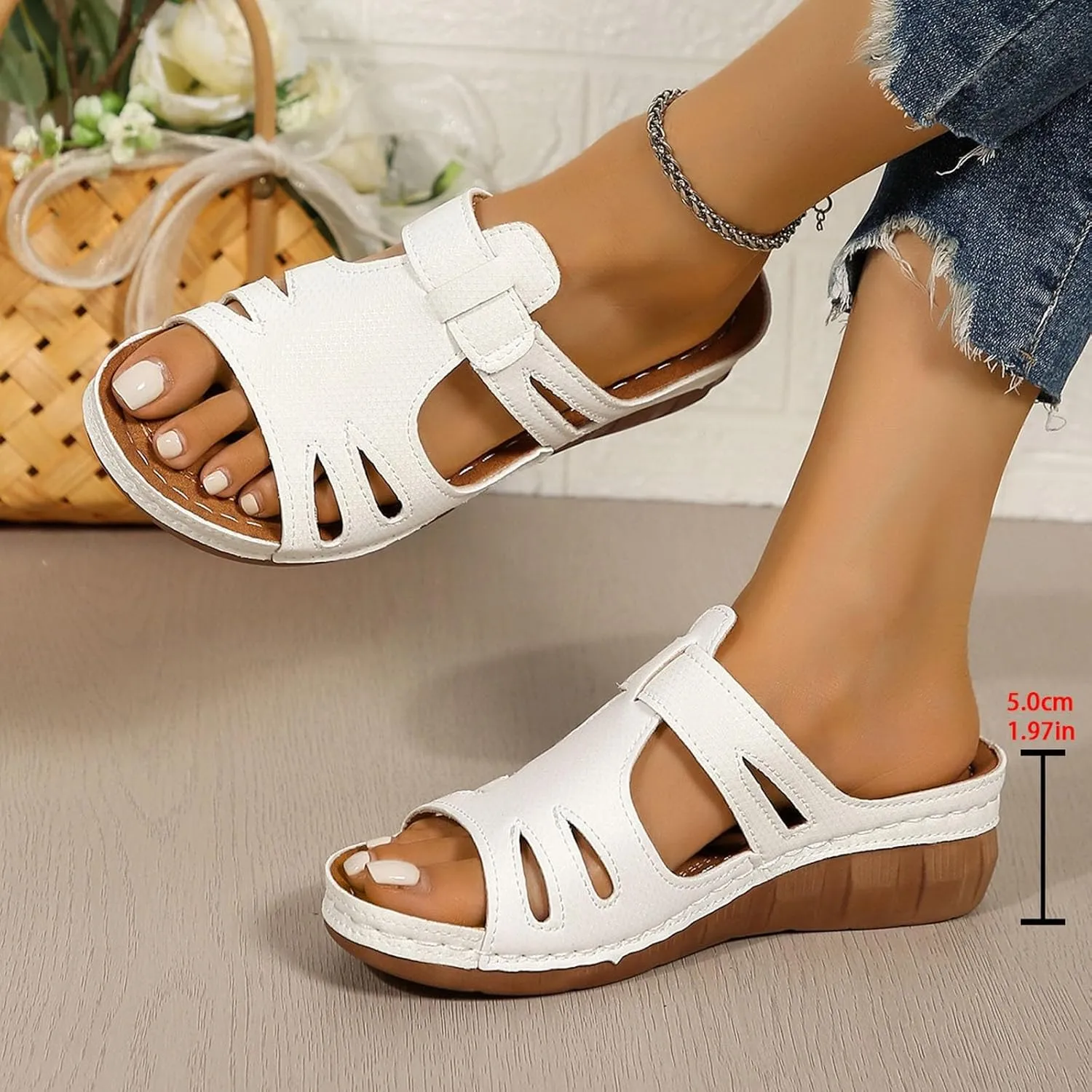 SuanlaTDS Platform Sandals for Women Wedge Comfortable Orthopedic Shoes Dressy Summer Casual Outdoor Walking Flat Slip On Open Toe Wedges Low Heels Slide Sandals with Arch Support
