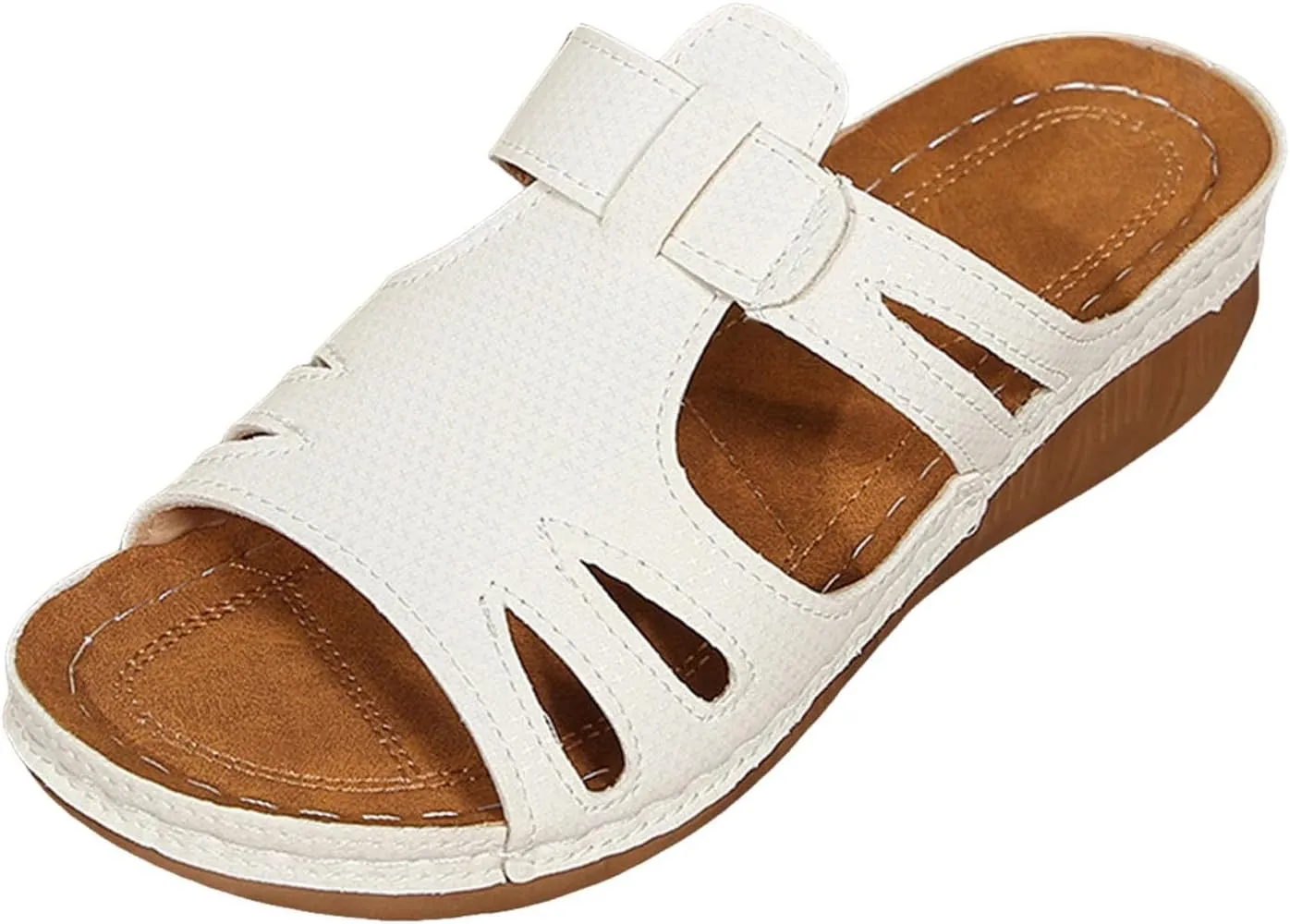 SuanlaTDS Platform Sandals for Women Wedge Comfortable Orthopedic Shoes Dressy Summer Casual Outdoor Walking Flat Slip On Open Toe Wedges Low Heels Slide Sandals with Arch Support