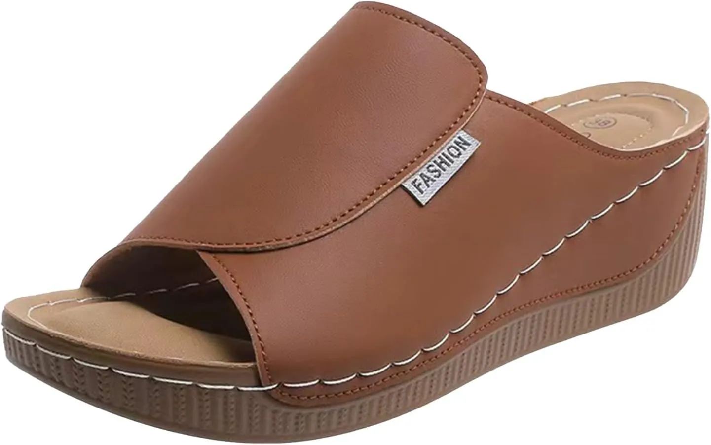 SuanlaTDS Wedge Sandals for Women 2025 Summer Orthopedic Arch Support Mid Heels Platform Slip-on Comfortable Walking Shoes Wide Width Open Toe Bohemian Beach Wedding Dressy Outdoor Slippers