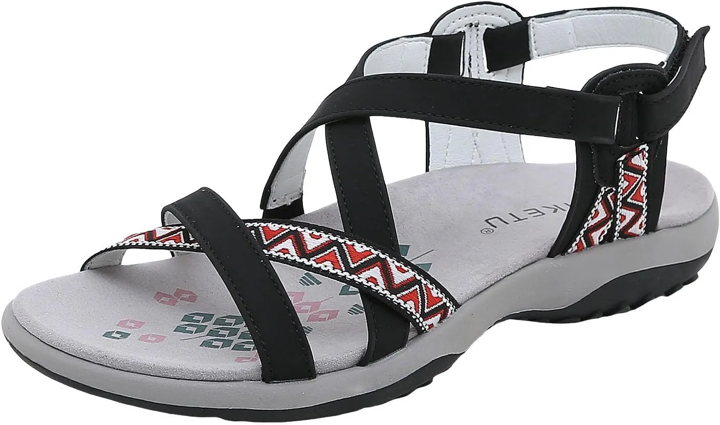 SuanlaTDS Womens Flat Walking Sandals with Arch Support Comfortable Wedge Platform Plantar Fasciitis Water Athletic Adjustable Ankle Strap Summer Beach Hiking Outdoor Orthopedic Shoes