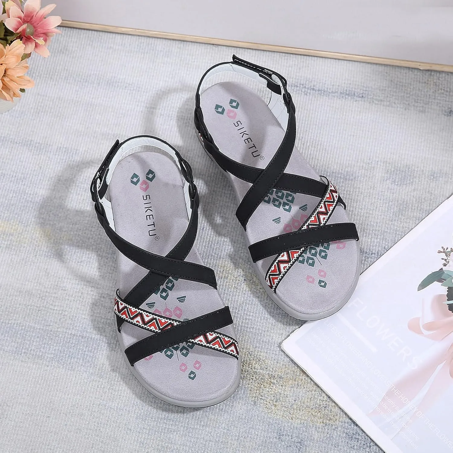 SuanlaTDS Womens Flat Walking Sandals with Arch Support Comfortable Wedge Platform Plantar Fasciitis Water Athletic Adjustable Ankle Strap Summer Beach Hiking Outdoor Orthopedic Shoes