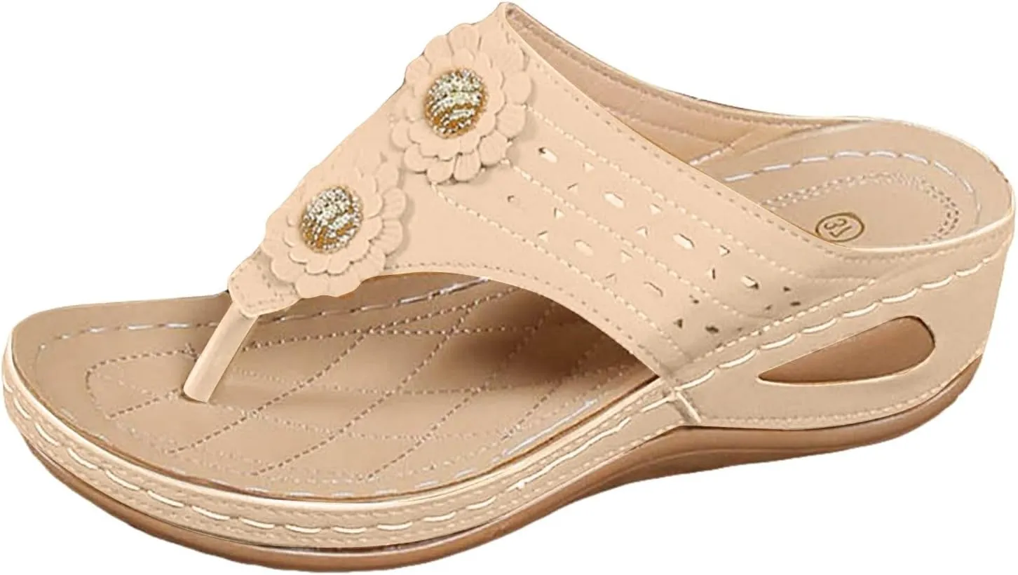 SuanlaTDS Womens Flip Flops Wedge Platform Comfortable Orthopedic Sandals with Arch Support Open Toe Slip On Low Heels Wedges Walking Shoes Casual Summer Thong Flat Slide Sandals