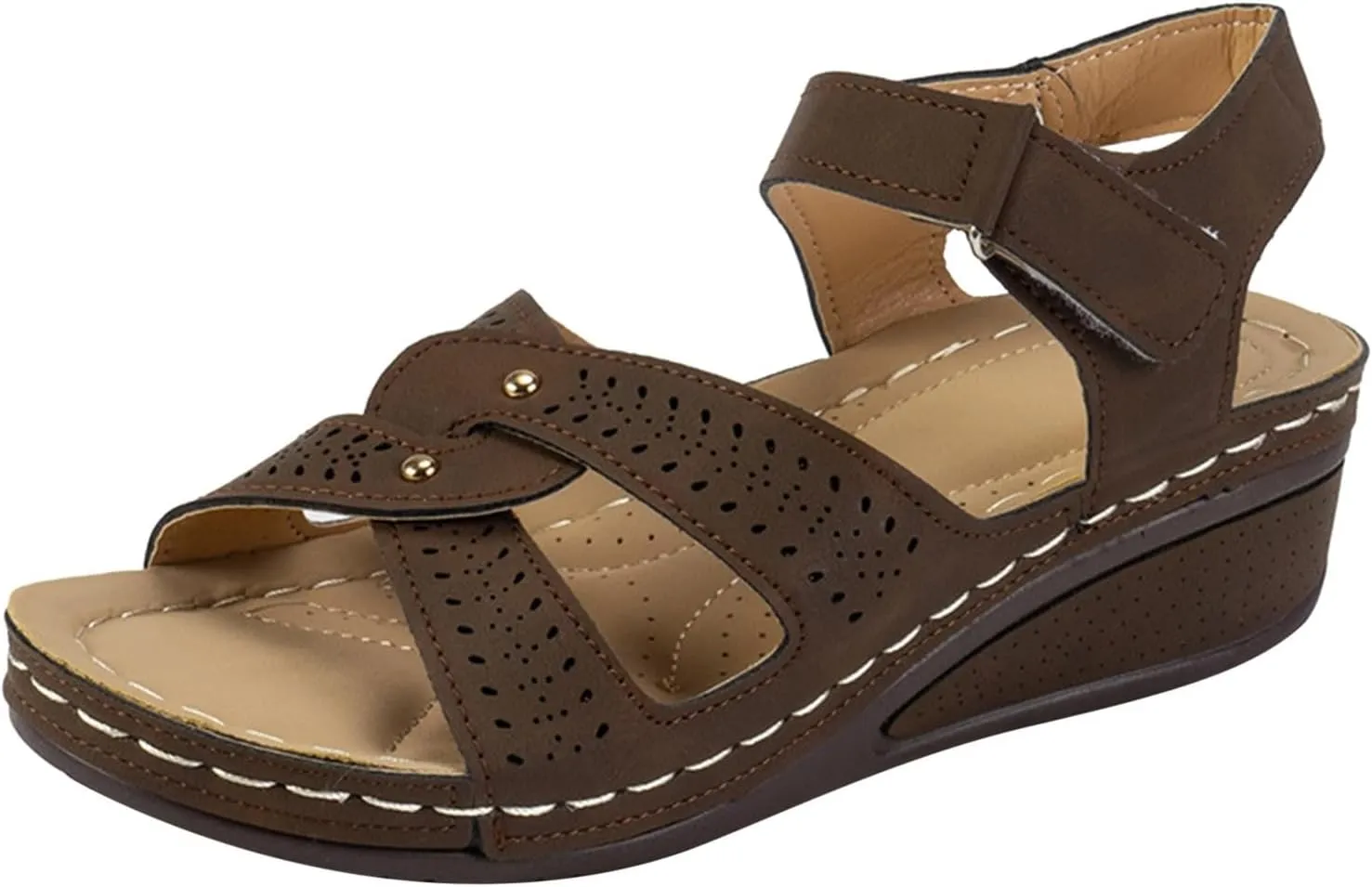 SuanlaTDS Women's Orthopedic Sandals Wedge 2025 Comfortable Arch Support Adjustable Ankle Strap Dressy Summer Open Toe Outdoor Walking Shoes Platform Low Heels Bohemian Wedges Sandal