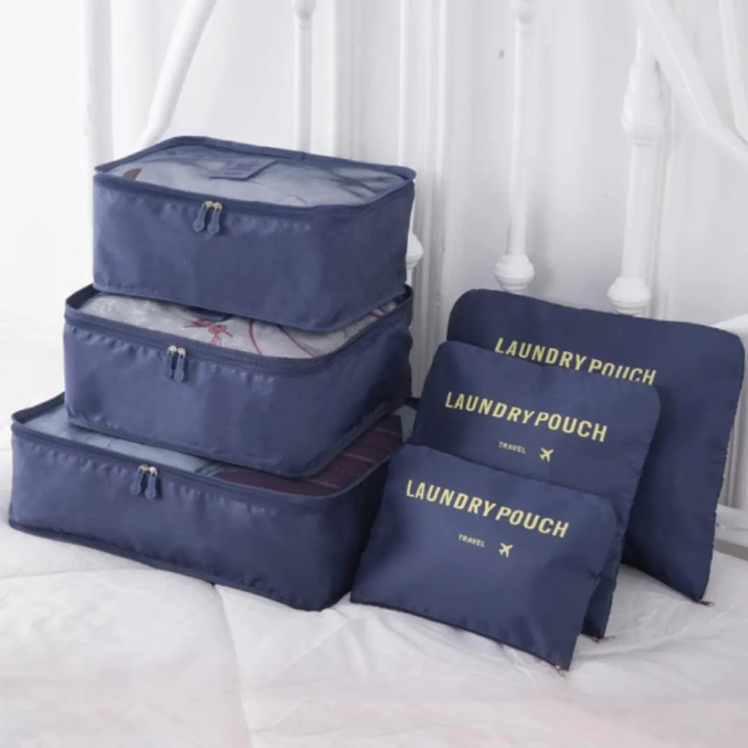 Suitcase Organiser Bags, Packing Cubes for Suitcase Travel Luggage Waterproof Bag Cosmetics Toiletries Bag Navy Blue 6PCS