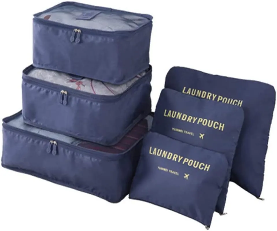 Suitcase Organiser Bags, Packing Cubes for Suitcase Travel Luggage Waterproof Bag Cosmetics Toiletries Bag Navy Blue 6PCS