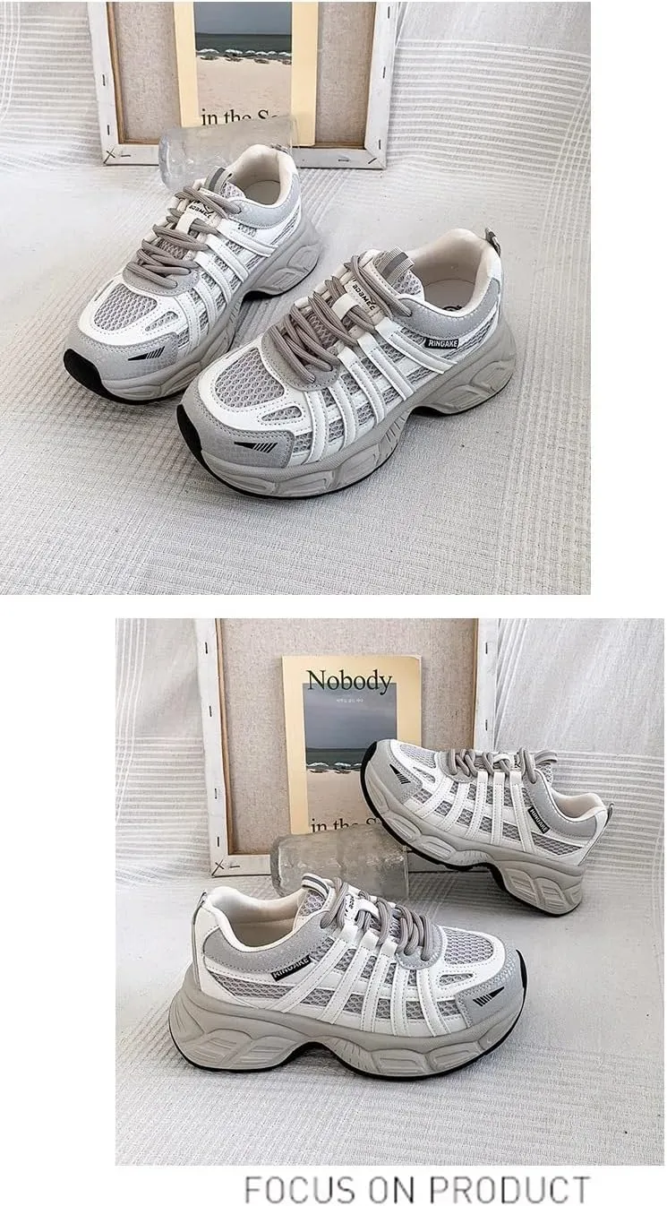 Summer Mesh Shoes for Women Dad Shoes Platform Chunky Trendy Breathable Casual Sports Tennis Sneakers Kawaii Y2K for Girls Daughter Granddaughter Back to School Rave Travel Streetwear