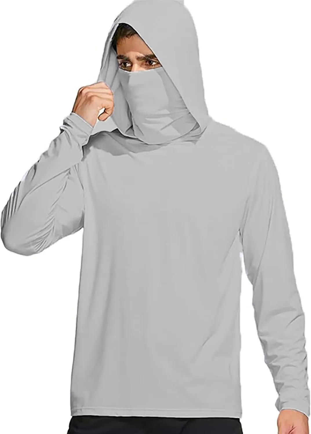 Sun Hoodies for Men Solid Long Sleeve Hooded Sweatshirts Pullover Tops Lightweight Rash Guard Fishing Hiking Shirts