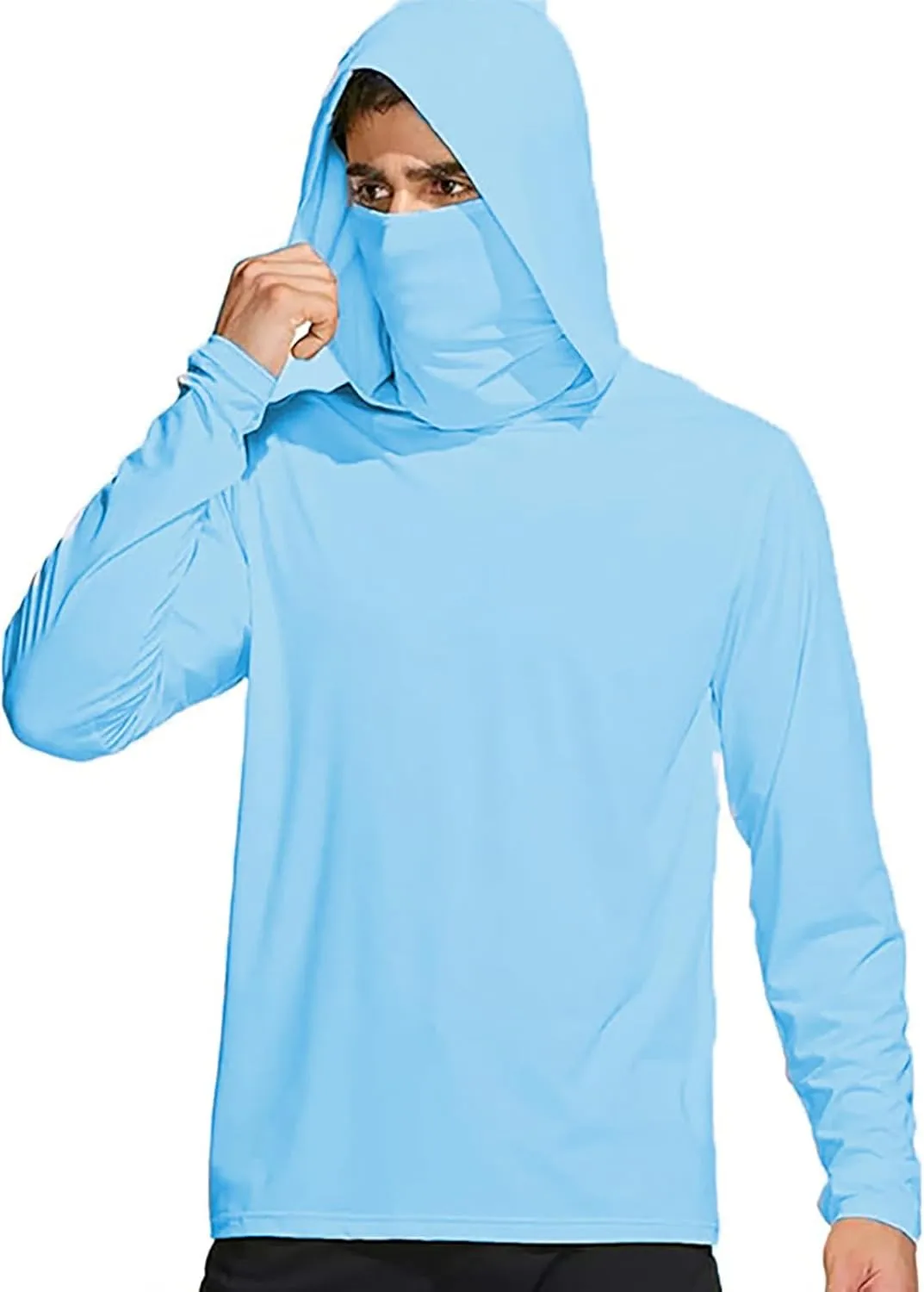 Sun Hoodies for Men Solid Long Sleeve Hooded Sweatshirts Pullover Tops Lightweight Rash Guard Fishing Hiking Shirts