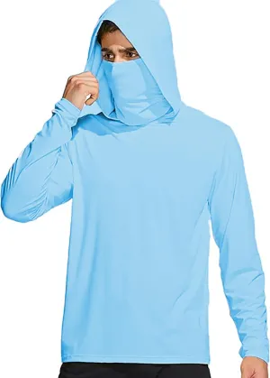 Sun Hoodies for Men Solid Long Sleeve Hooded Sweatshirts Pullover Tops Lightweight Rash Guard Fishing Hiking Shirts