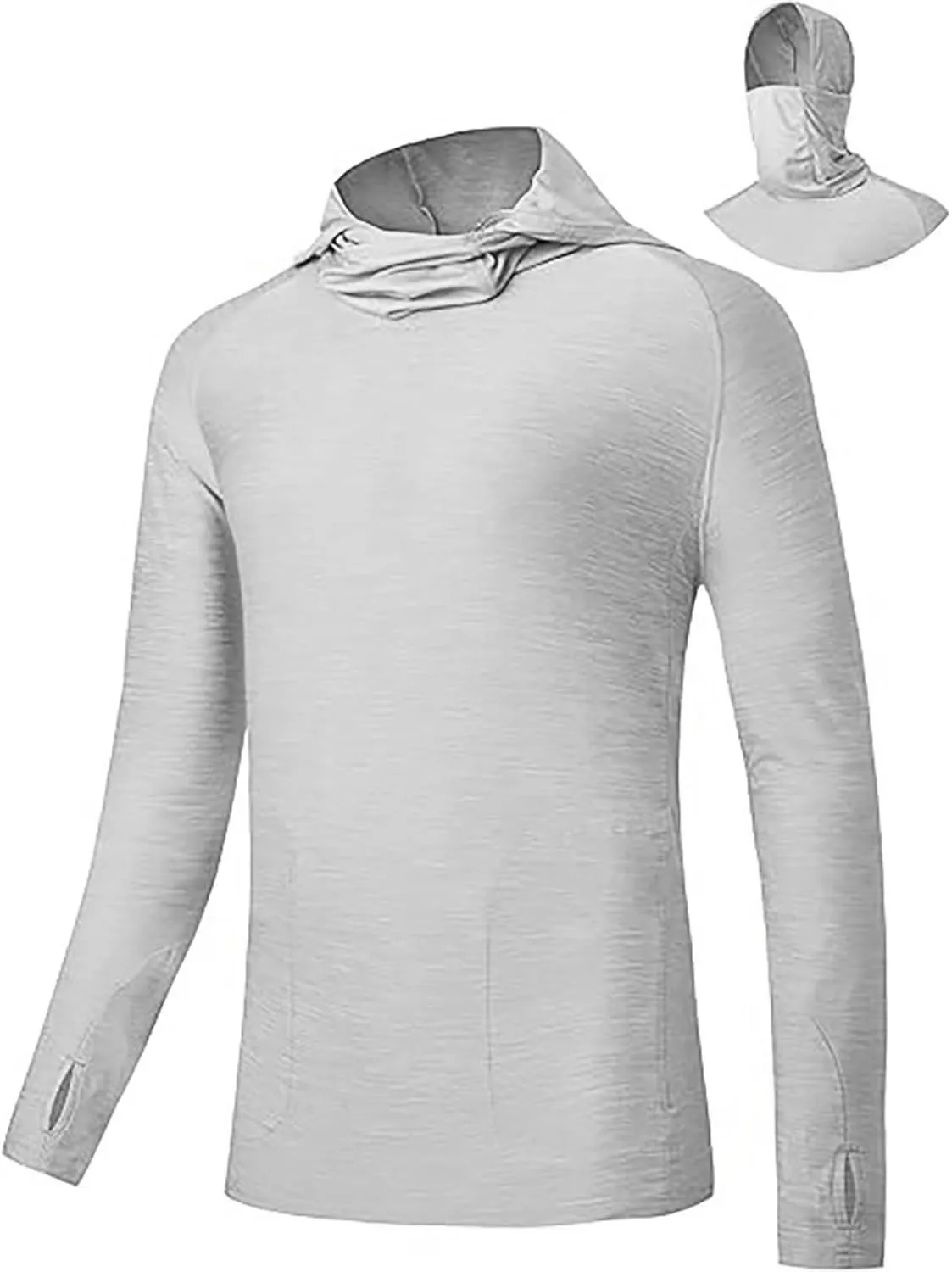 Sun Hoodies for Men Solid Long Sleeve Hooded Sweatshirts Pullover Tops Lightweight Rash Guard Fishing Hiking Shirts