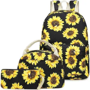 Sunborls Backpack for Teen Girls Lightweight High-capacity Middle Student Bookbag Women Backpack With Insulated Lunch bag Pencil Bags Student Bookbags 3Pcs(Sunflower