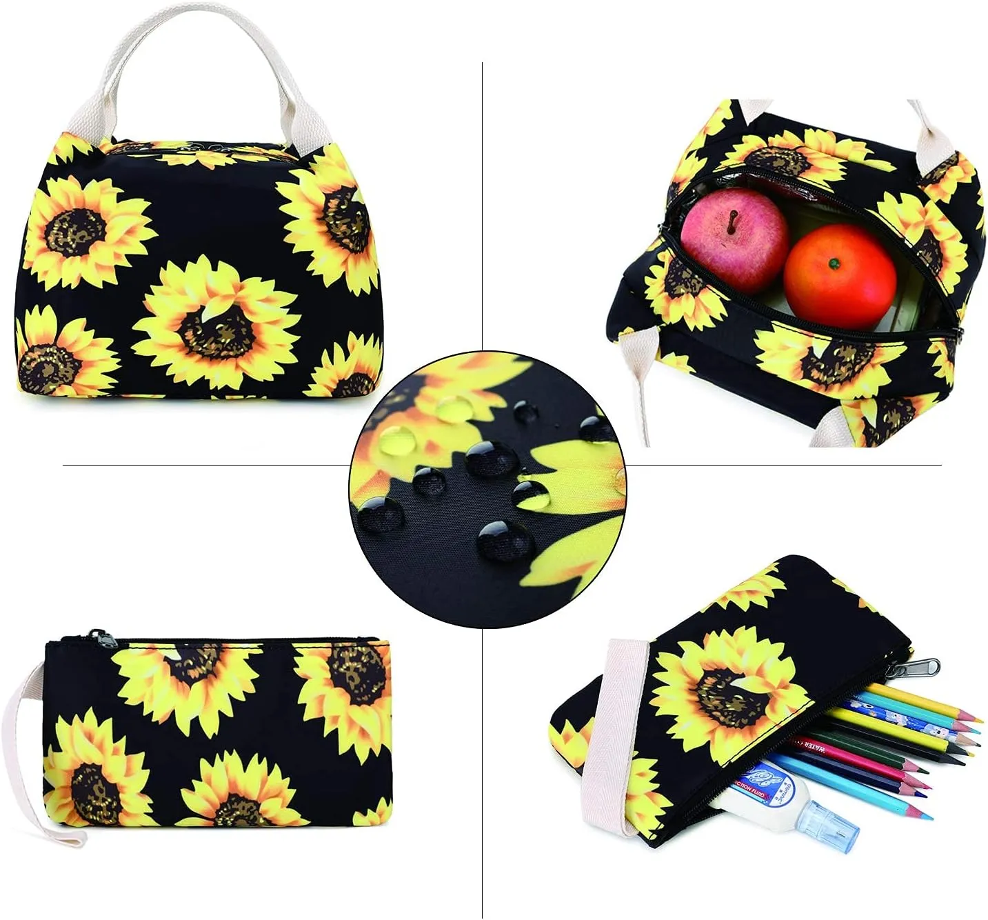Sunborls Backpack for Teen Girls Lightweight High-capacity Middle Student Bookbag Women Backpack With Insulated Lunch bag Pencil Bags Student Bookbags 3Pcs(Sunflower