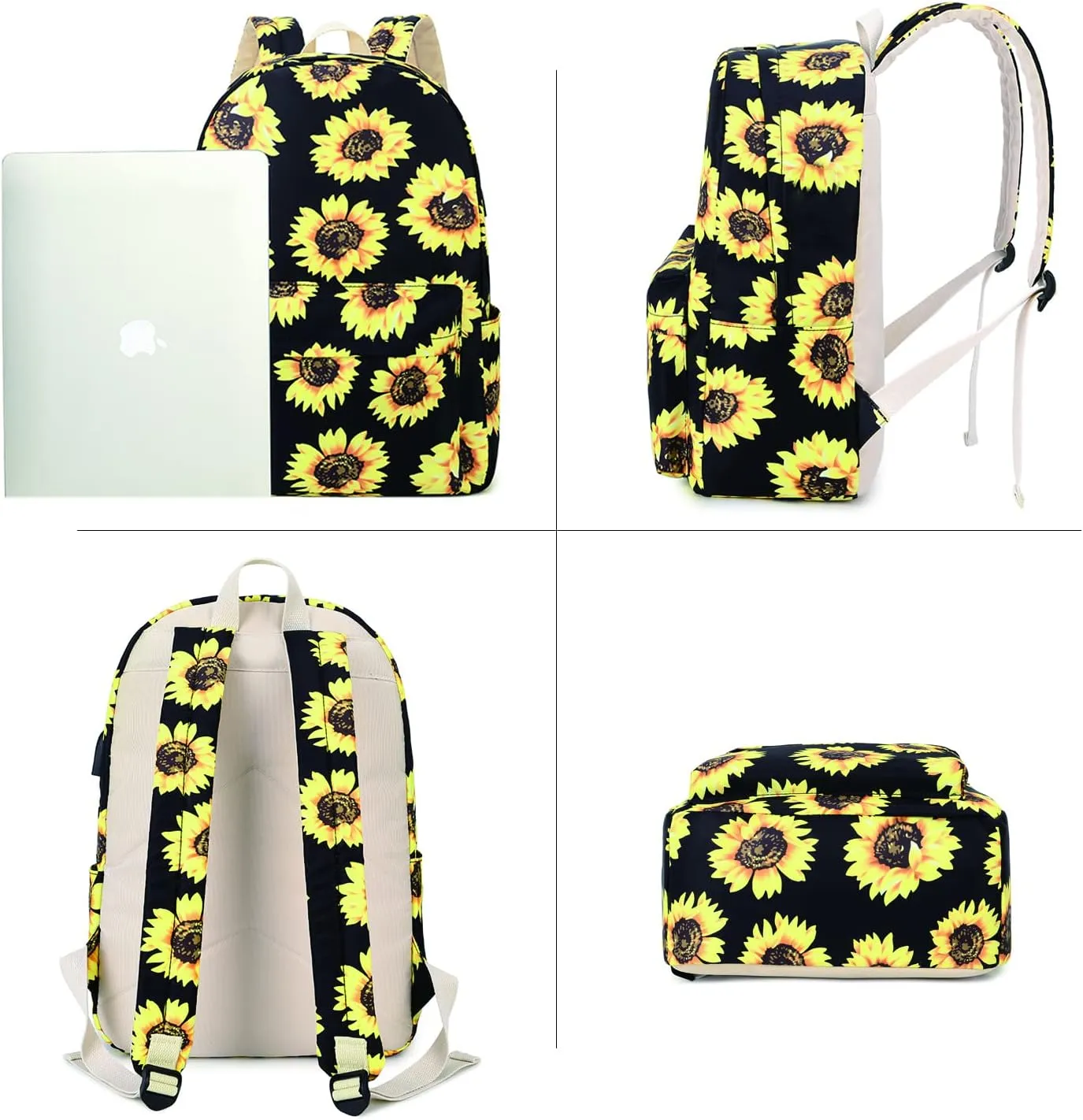 Sunborls Backpack for Teen Girls Lightweight High-capacity Middle Student Bookbag Women Backpack With Insulated Lunch bag Pencil Bags Student Bookbags 3Pcs(Sunflower
