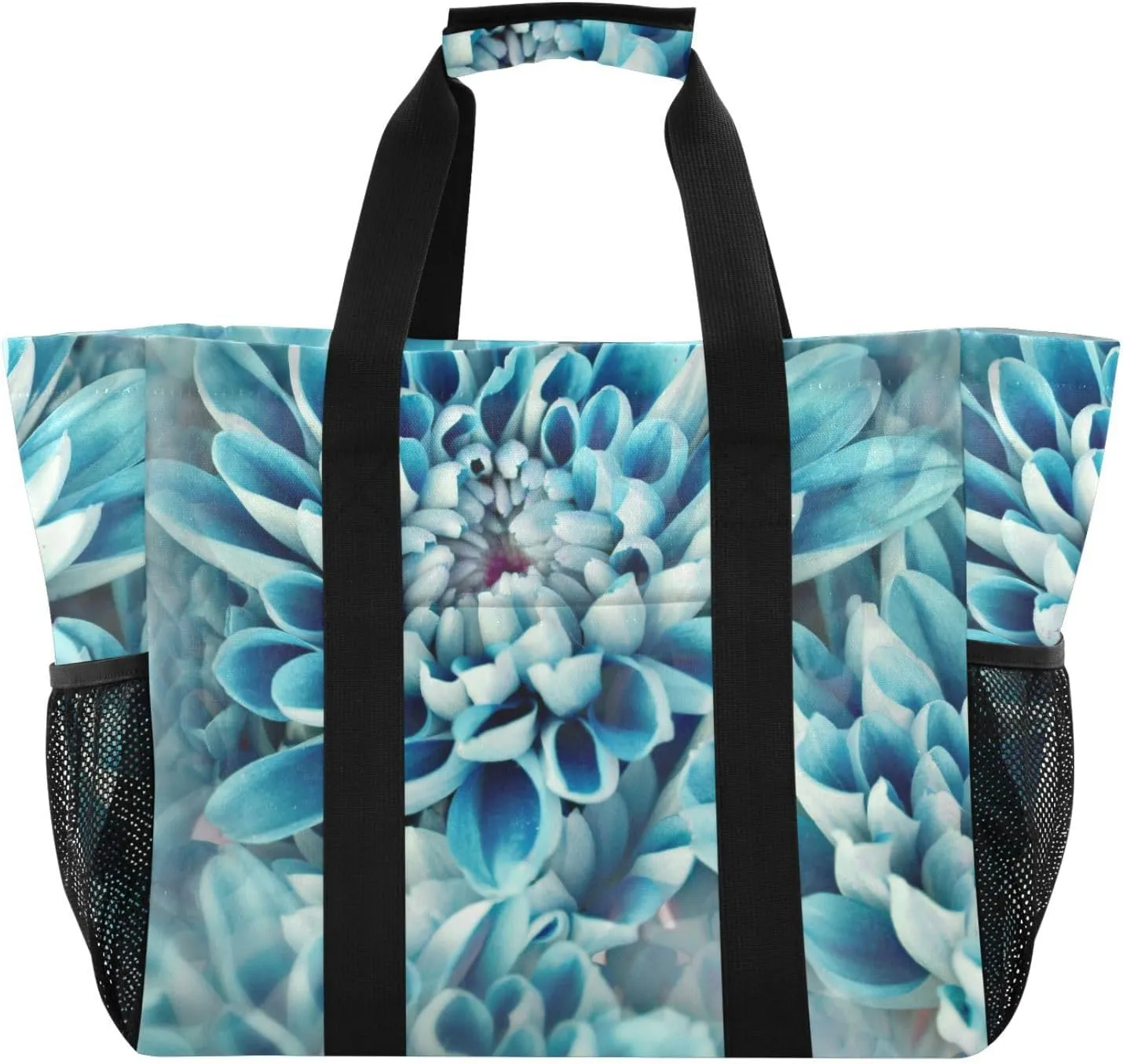 susiyo Abstract Blue Flowers Reusable Grocery Tote Bag Collapsible Canvas Beach Bag Large Travel Bags for Hiking Trip Pool