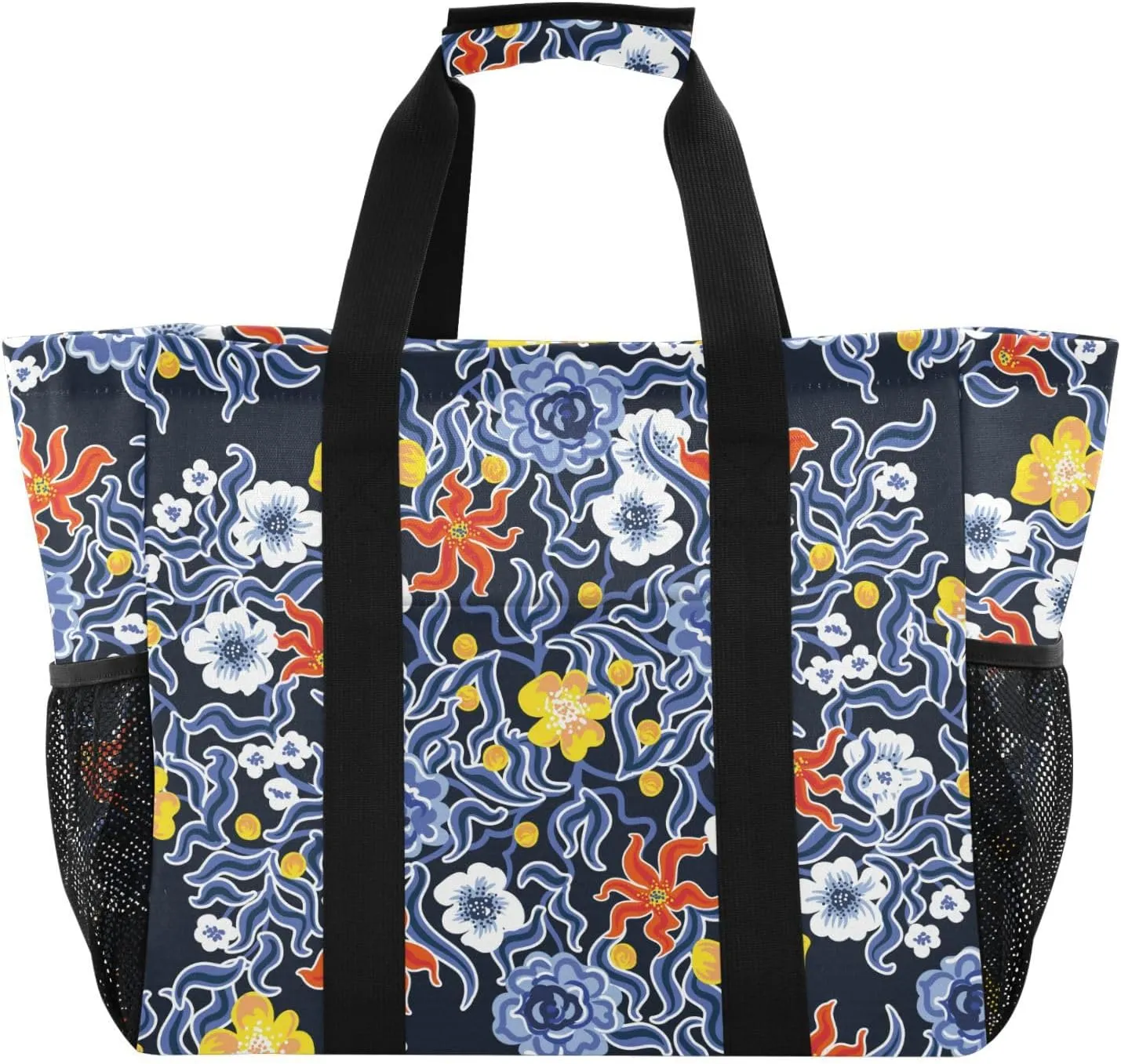 susiyo Beautiful Colorful Flowers Reusable Grocery Tote Bag Collapsible Canvas Beach Bag Large Travel Bags for Hiking Trip Pool