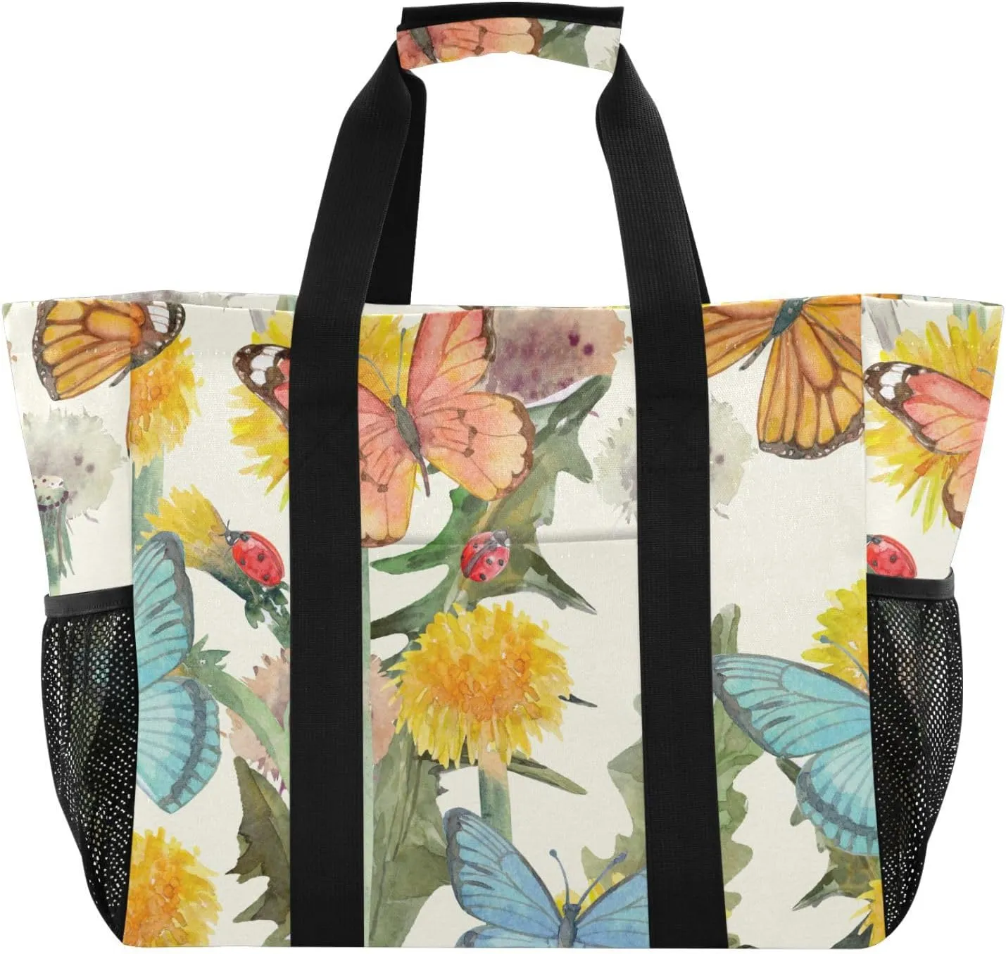 susiyo Butterflies and Dandelions Flowers Reusable Grocery Tote Bag Collapsible Canvas Beach Bag Large Travel Bags for Hiking Trip Pool