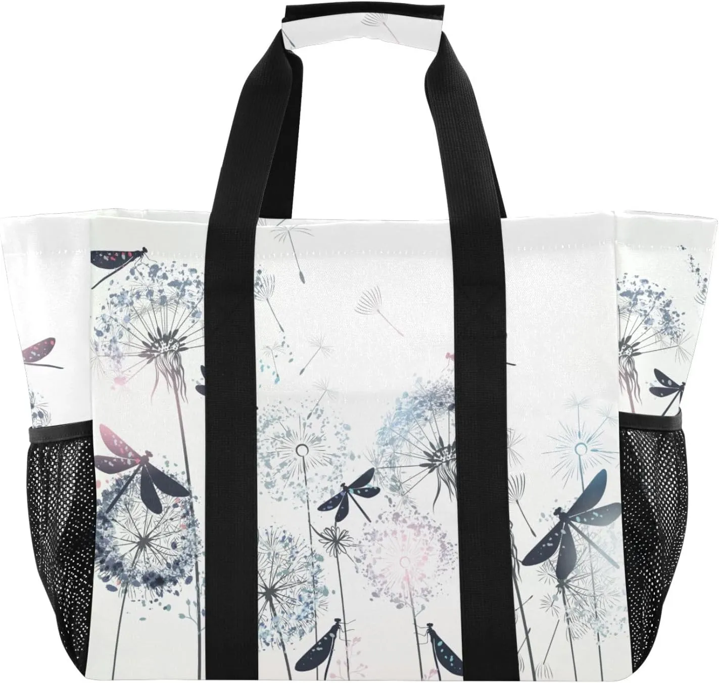 susiyo Dandelions and Dragonflies Reusable Grocery Tote Bag Collapsible Canvas Beach Bag Large Travel Bags for Hiking Trip Pool