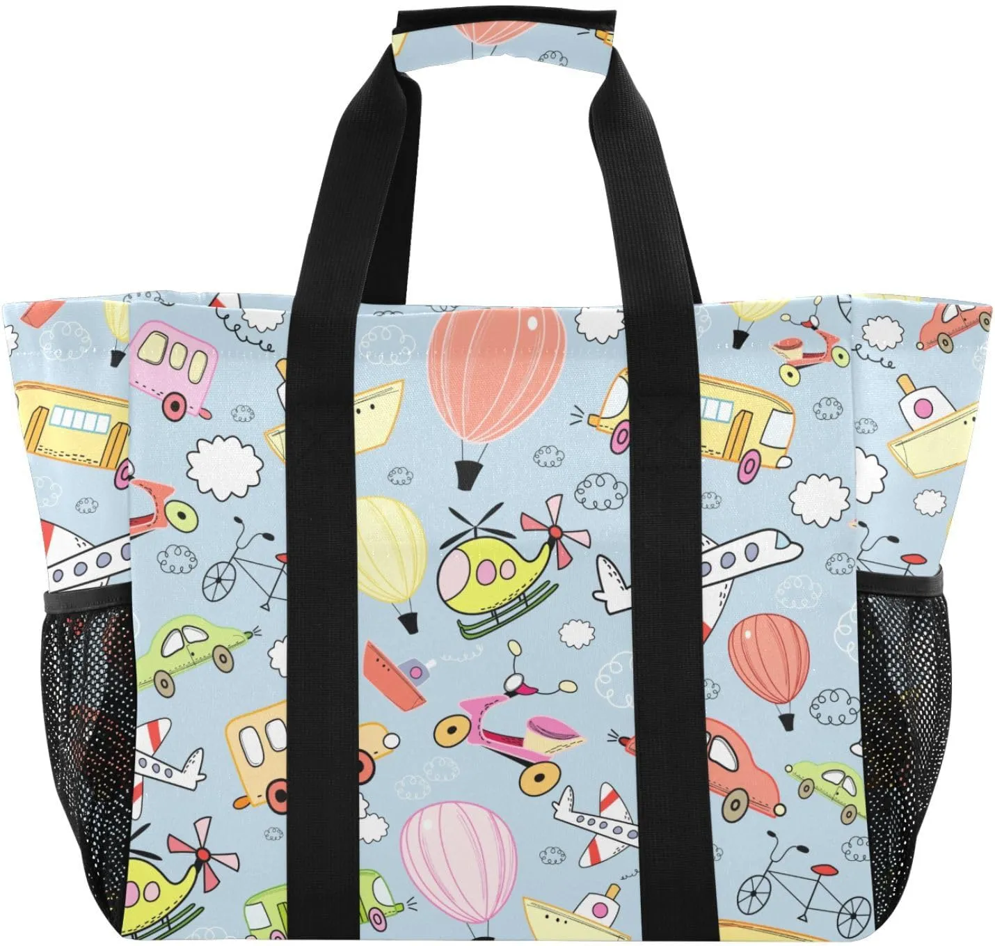 susiyo Different Cartoon Transport Reusable Grocery Tote Bag Collapsible Canvas Beach Bag Large Travel Bags for Hiking Trip Pool