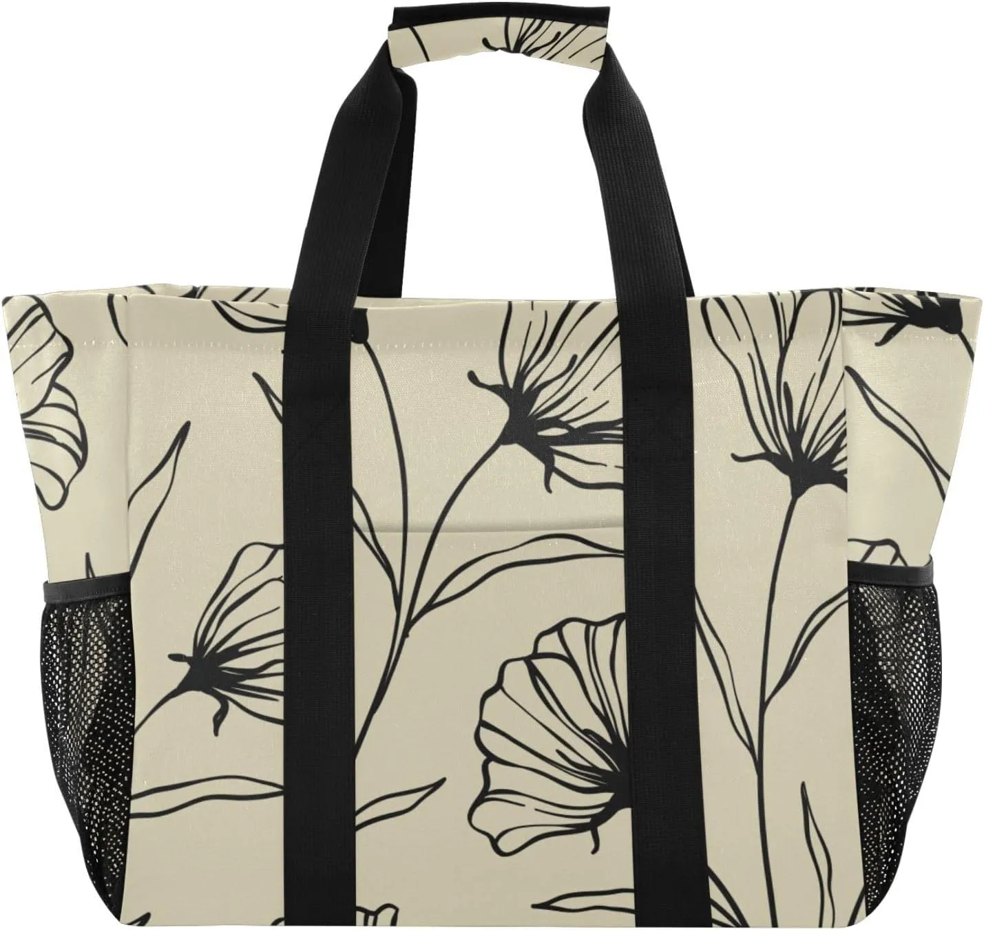 susiyo Doodle Floral Plants Reusable Grocery Tote Bag Collapsible Canvas Beach Bag Large Travel Bags for Hiking Trip Pool