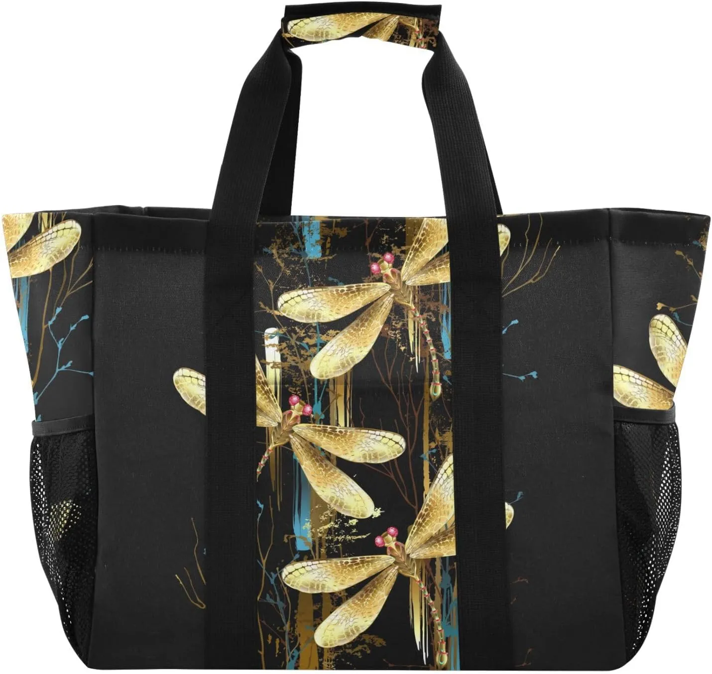 susiyo Golden Dragonfly Reusable Grocery Tote Bag Collapsible Canvas Beach Bag Large Travel Bags for Hiking Trip Pool