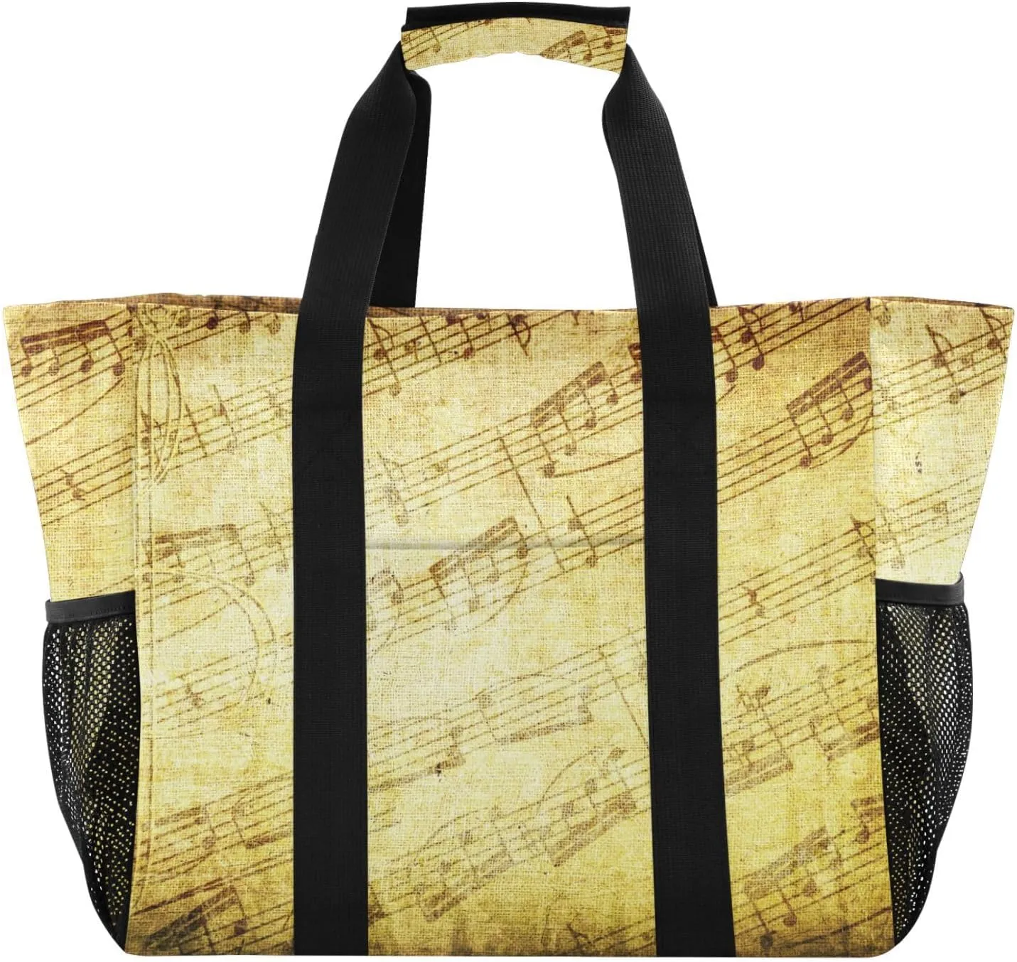 susiyo Grunge Musical Note Background Reusable Grocery Tote Bag Collapsible Canvas Beach Bag Large Travel Bags for Hiking Trip Pool