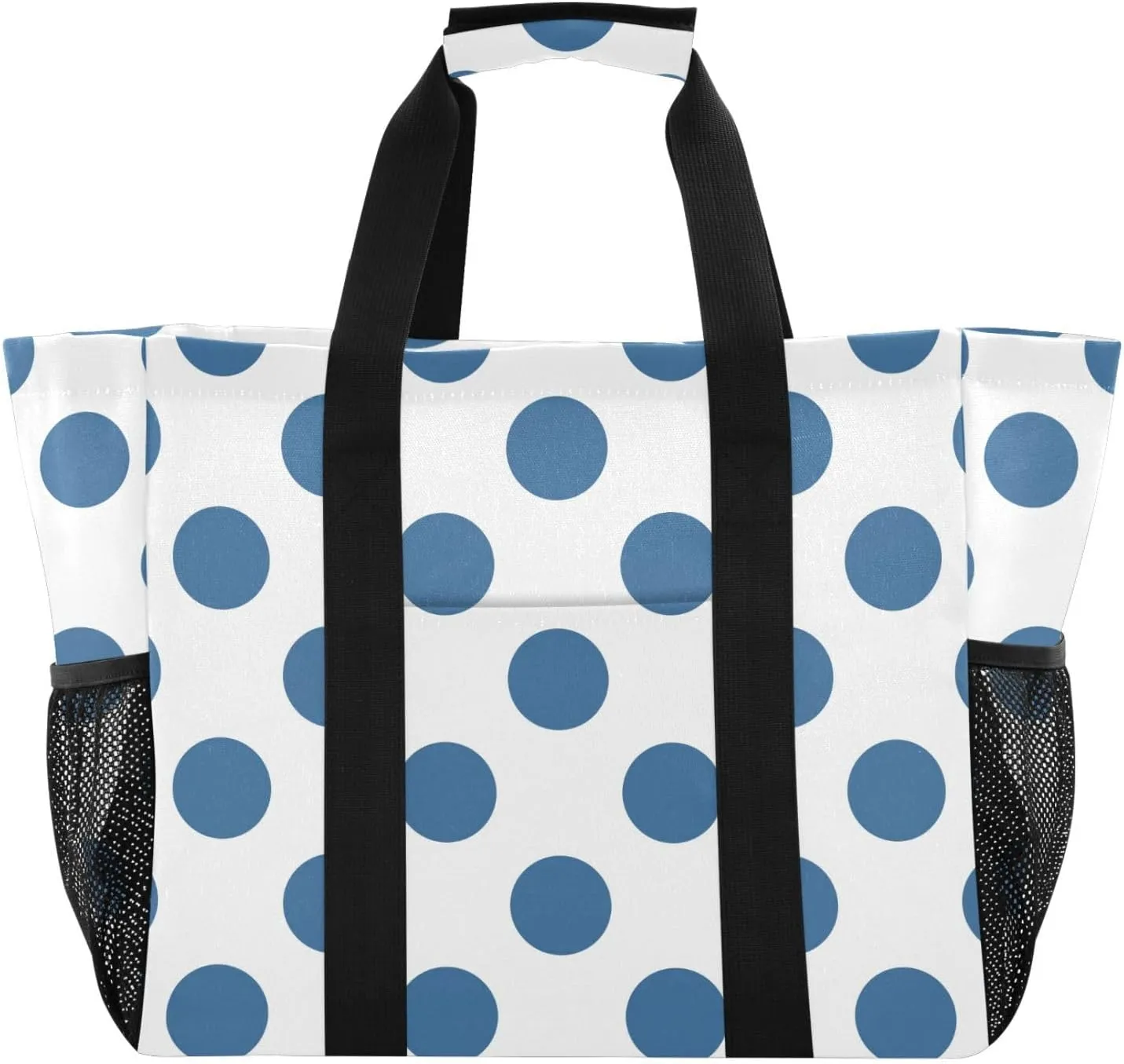susiyo Navy Blue Polka Dots Reusable Grocery Tote Bag Collapsible Canvas Beach Bag Large Travel Bags for Hiking Trip Pool