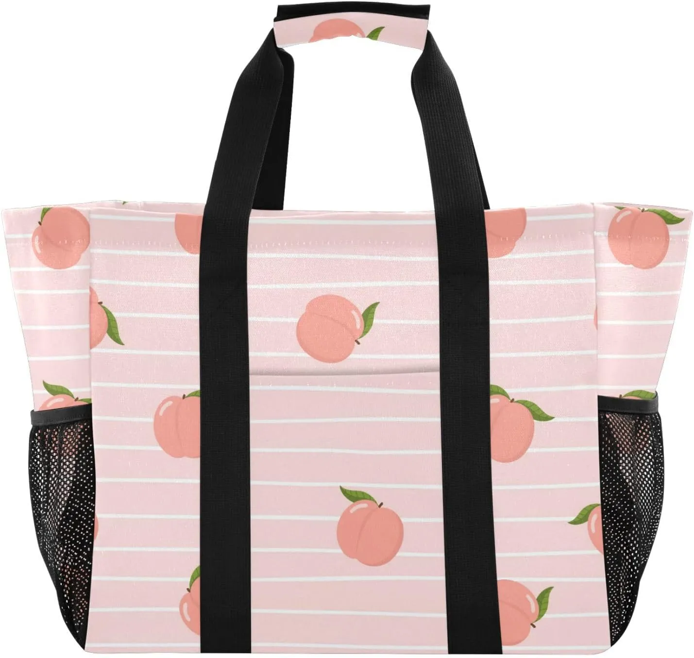 susiyo Peach Fruits and Stripes Reusable Grocery Tote Bag Collapsible Canvas Beach Bag Large Travel Bags for Hiking Trip Pool